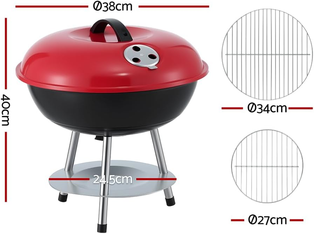 Grillz Charcoal Grill, 34Cm Diameter Stainless Steel Grill, Portable BBQ with Air Vent, Ash Tray, Secure Lid, Tabletop for Camping, Balcony, Outdoor Cooking image number 1
