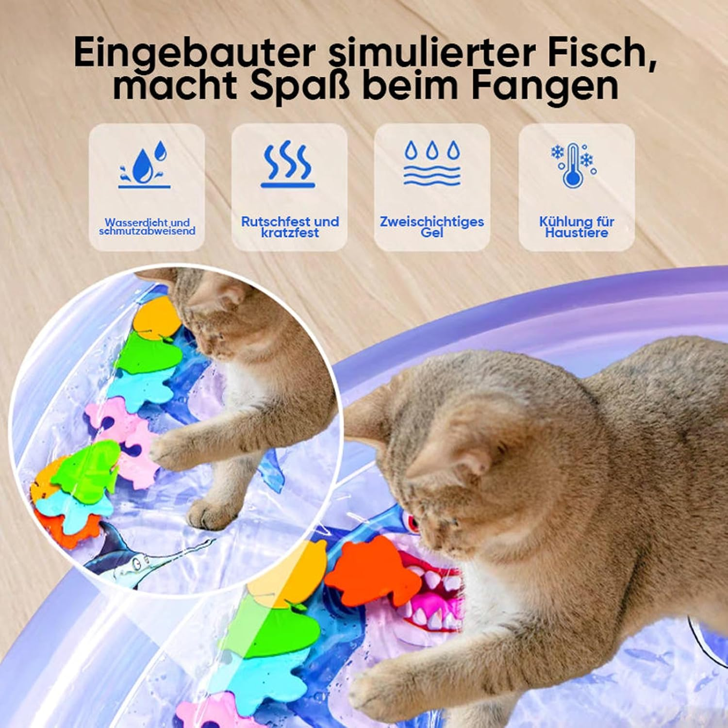 100 Cm Sensory Water Play Mat, Water Sensor Pad for Pets, Sea World Sensory Water Mat for Cats, Dogs, Large Inflatable Water Mat, Summer Interactive Water Toy for Pets image number 4