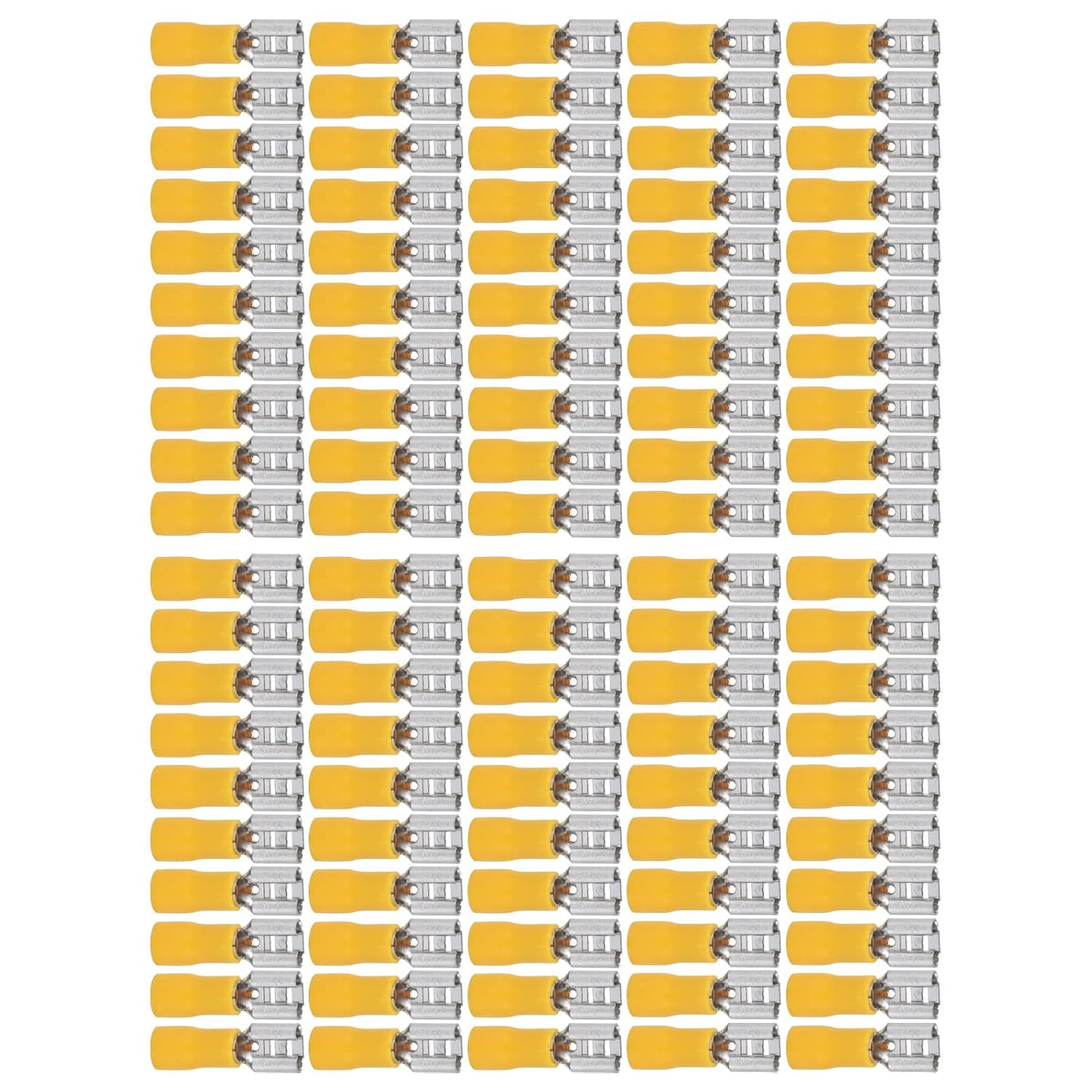 Domary 100PCS Insulated Wire Terminal Female Spade Connector for AWG 12‑10 4‑6Mm&sup2; Yellow Electrical Crimp 24A Terminal Copper PVC Set Electrical Equipment Industrial Automation