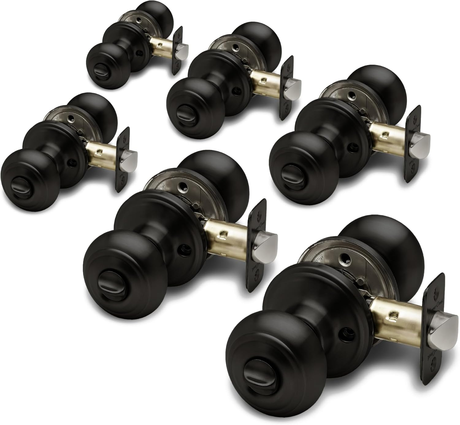 Copper Creek Matte Black Door Knobs - round Colonial Knob with Privacy Locking Function for Home Improvement, 2 Pack - Fits All Standard Doors - Locking Door Knob for Bedroom and Bathroom Use