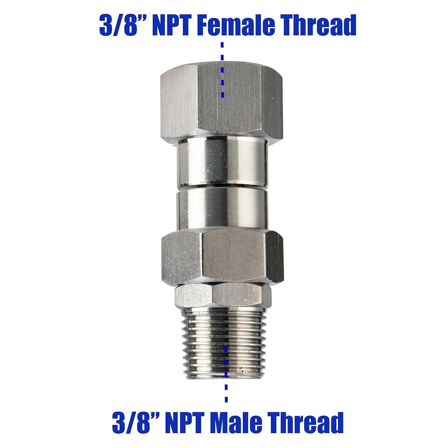 M Mingle Pressure Washer Swivel, 3/8 Inch NPT Male Thread Fitting, Stainless Steel, 4500 PSI image number 2
