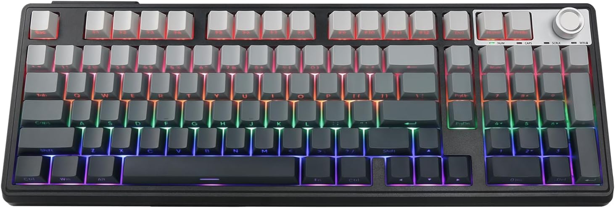 HUO JI Wireless Mechanical Gaming Keyboard with Knob, Bluetooth 5.0/2.4Ghz/Usb-C Wired, Hot Swappable Red Switches, Anti-Ghosting, Led Backlit Sidelit, 96% Computer Keyboard for PC Gamer (Grey) image number 3