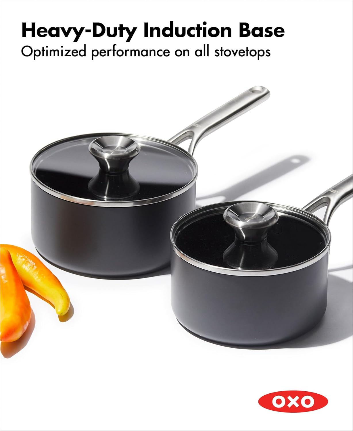 OXO Professional Pfas-Free Non Stick Hard Anodized Induction Suitable, 4-Piece Saucepan Set, 1.7QT and 2.3QT, Black