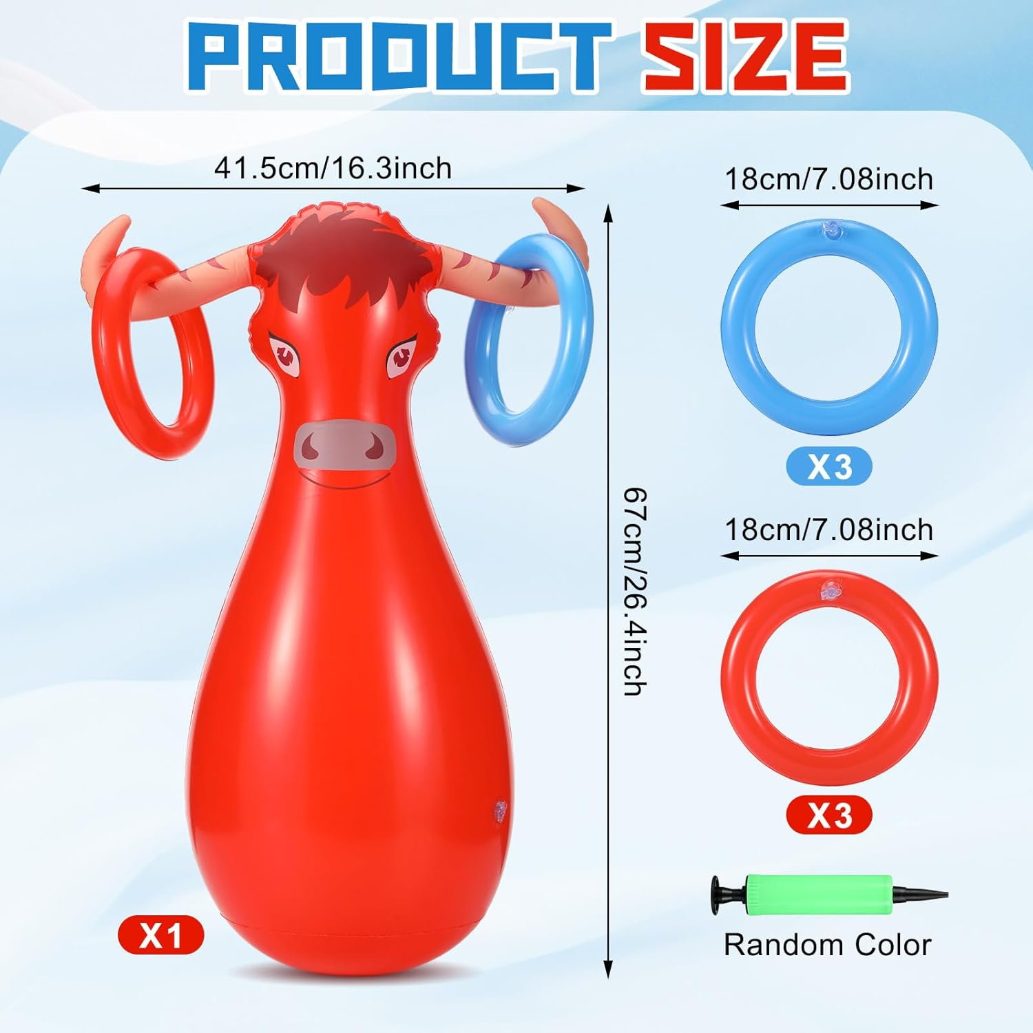 Arrowbash Inflatable Bull Ring Toss Game Set Include Inflatable Bull, Inflatable Rings for Kids Adults Fiesta Rodeo Cowboy Party Supplies Pool Beach Decoration image number 6