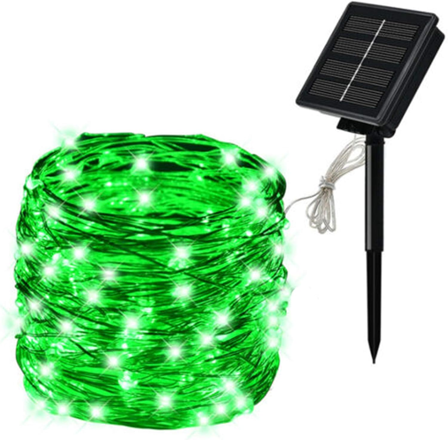 Fairy Lights Outdoor - Solar Panel String Light Copper Wire 8 Modes Fairy Light Outdoor Garden Party Decor (10M 100 Lights, Green) image number 5