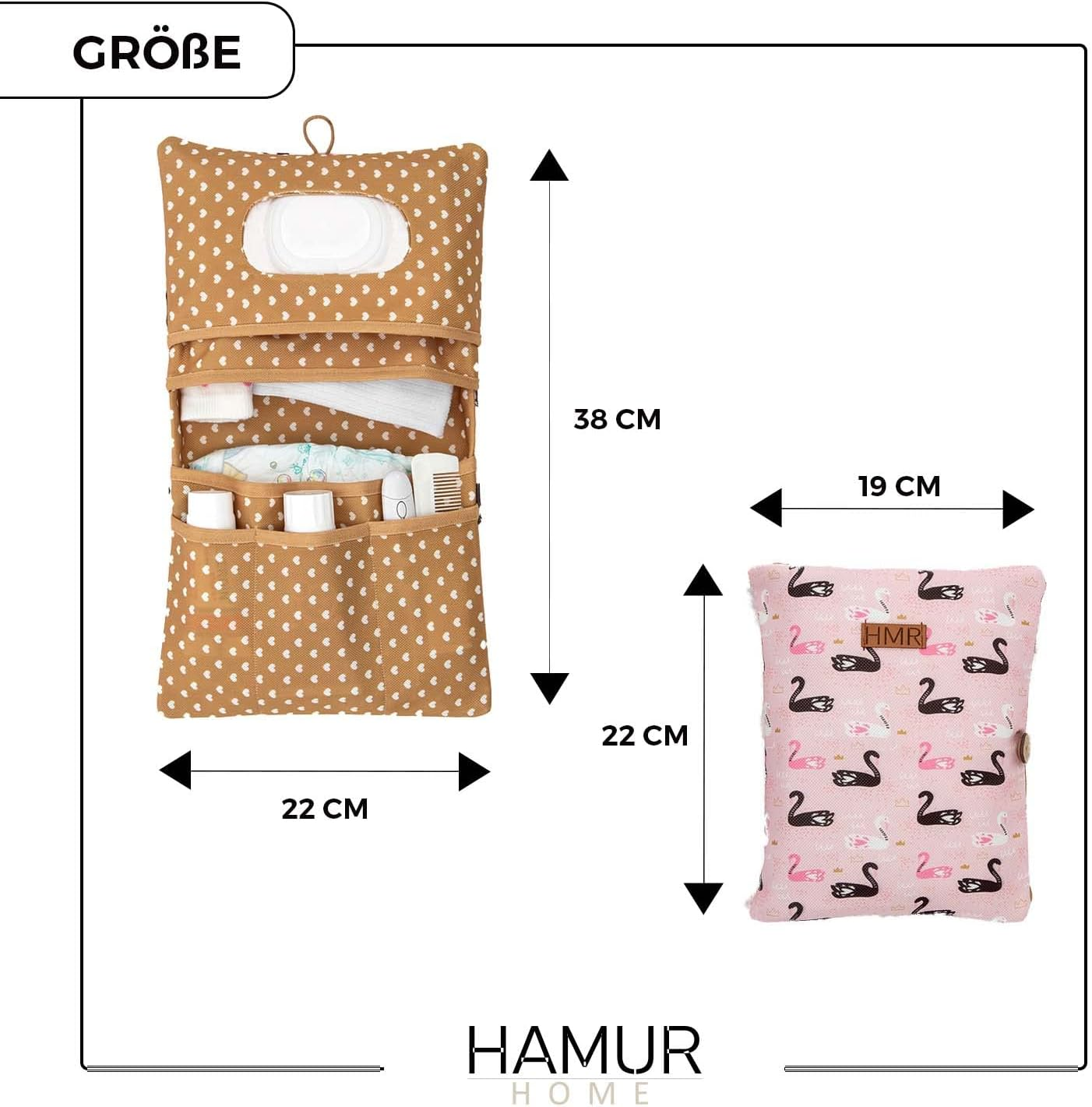 HAMUR HOME Nappy Bag Organiser and Cosmetic Bag 2-In-1 - Small Changing Bag for on the Go Mums Nappies Cream Wipes Baby Organiser, Leaves, Leaves - Grey image number 7