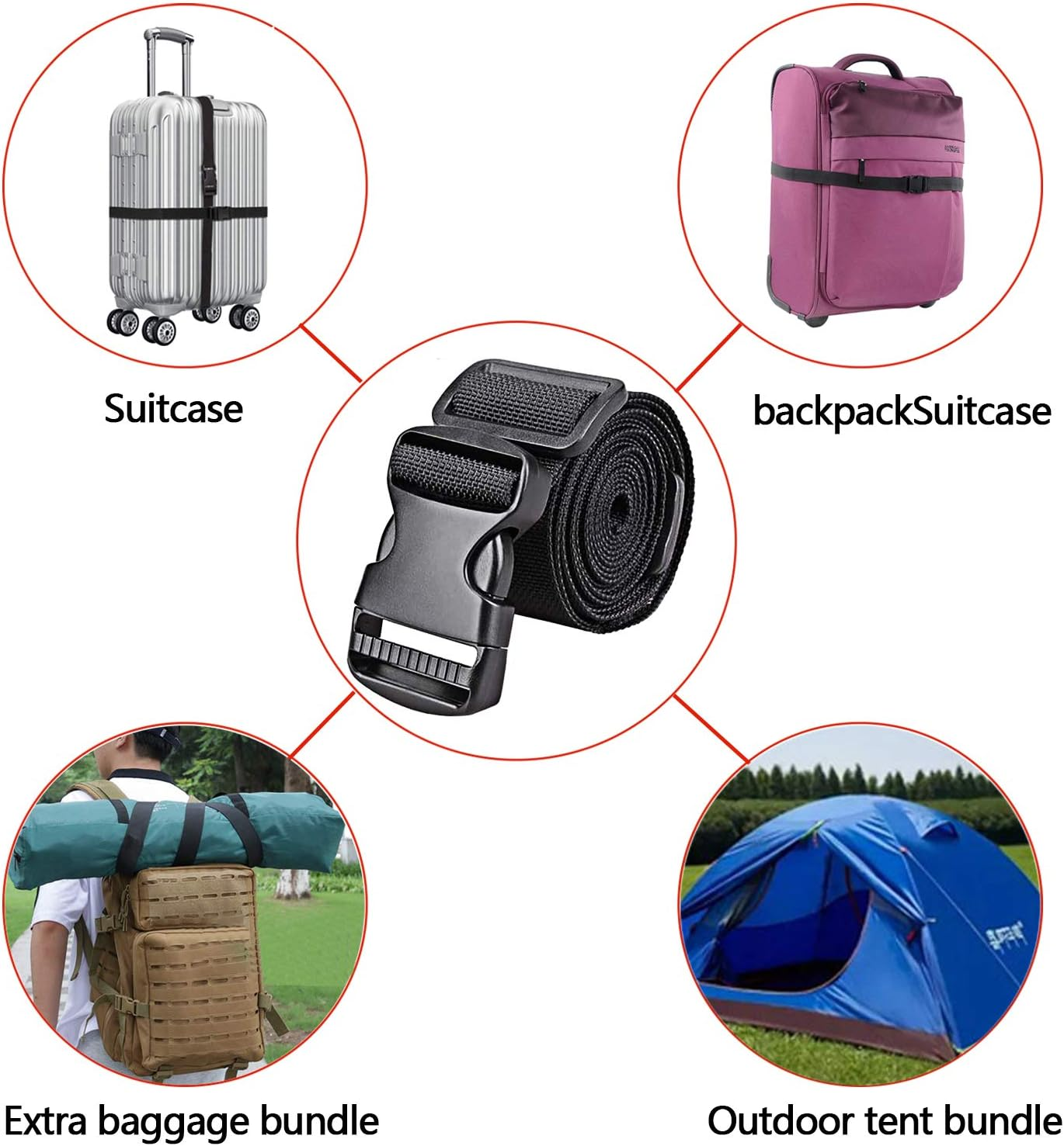 Utility Strap,Heavy Duty Secure Straps for Outdoor Sports, Backpacking, Sleeping Bag Compression, Luggage, Bundling, with MOLLE Gear Quick Release Buckle 4 Pcs image number 4