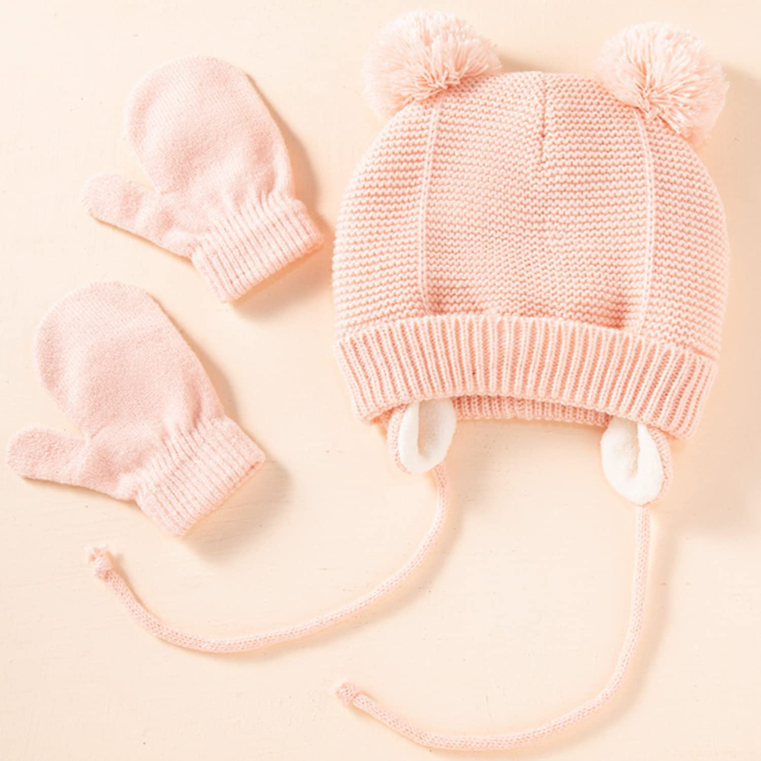 Baby Toddler Winter Beanie, Sets of Boys Girls Earflap Hat with Warm Gloves,Cute Bear Infant Knit Caps, Soft Warm Fleece Lind Knit Cap for Baby 1-4 Years image number 1