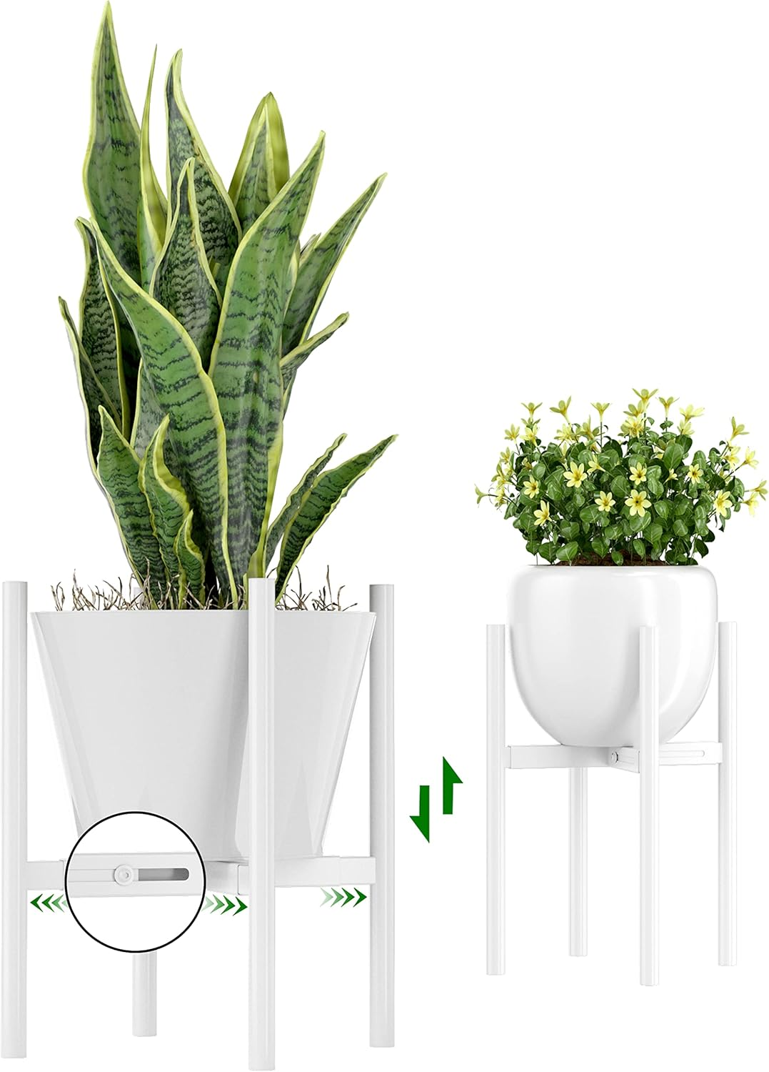 EKNITEY Adjustable Plant Pot Stand: Indoor Outdoor Modern Flower Holder Metal Plant Rack Organizer Planter Stand for Garden Patio Corner Bathroom Living Room Balcony Home Office (White)