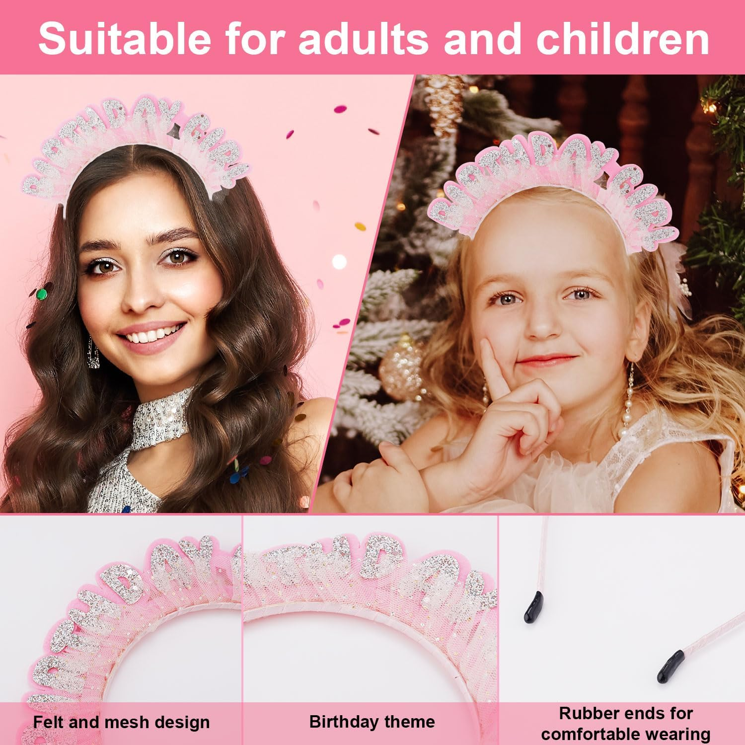 Birthday Sash and Headband, Pink It'S Me Hi I'M the Birthday Girl Sash with Glitter Headband Sequins Hair Accessories for Women Girls Happy Birthday Party Decoration Gift Supplies image number 2