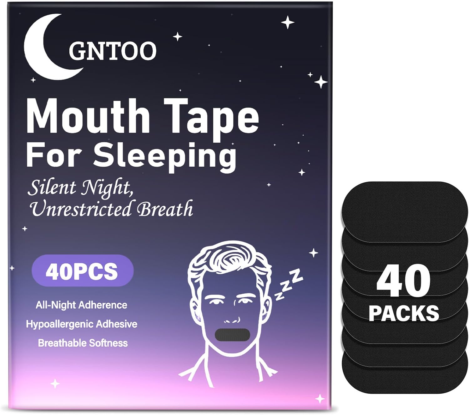 Mouth Tape for Sleeping &ndash; Anti-Snoring Mouth Strips, Skin-Friendly & Hypoallergenic with Gentle Adhesive, Supports Nasal Breathing for Comfortable Sleep, 40 Pack image number 3