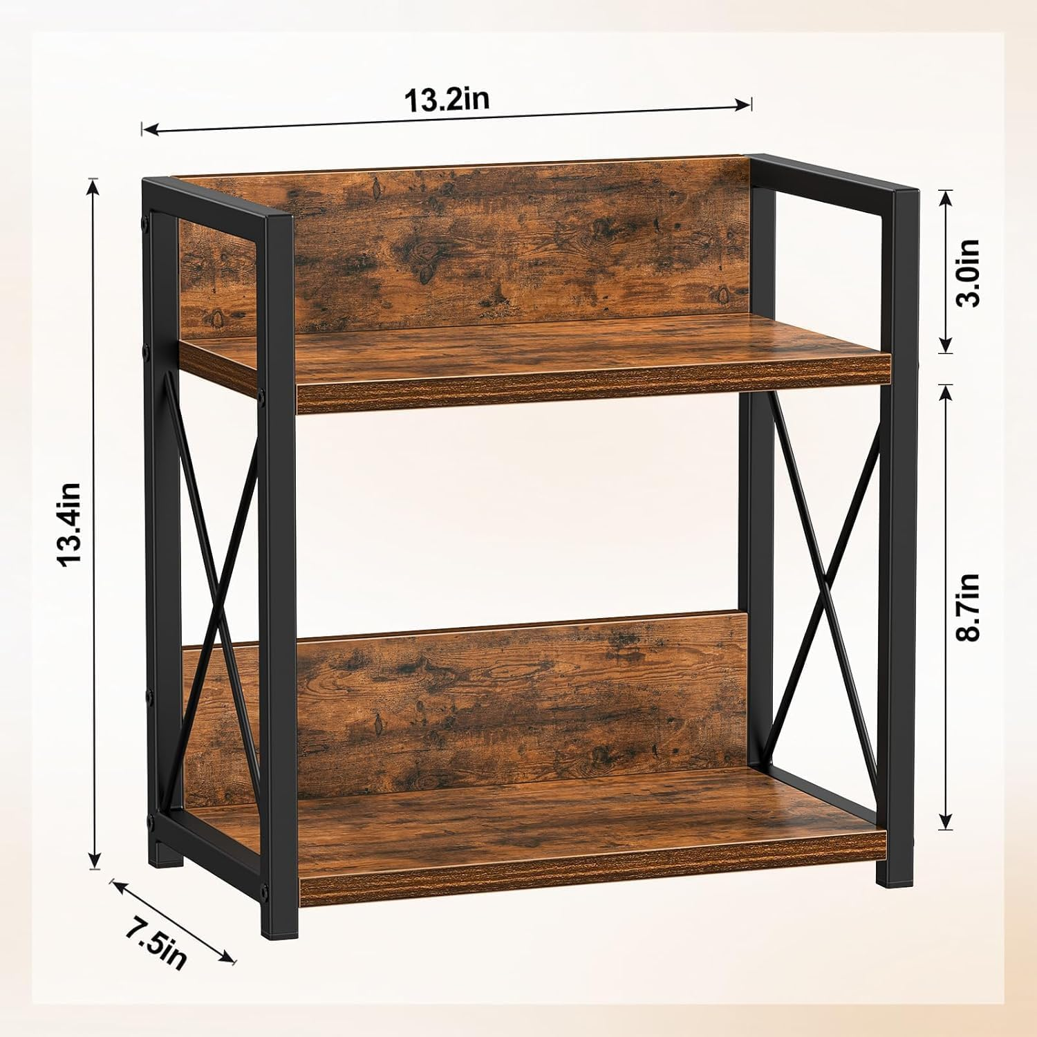 2-Tier Kitchen Counter Organiser, Wooden Spice Rack Shelf, Brown image number 1