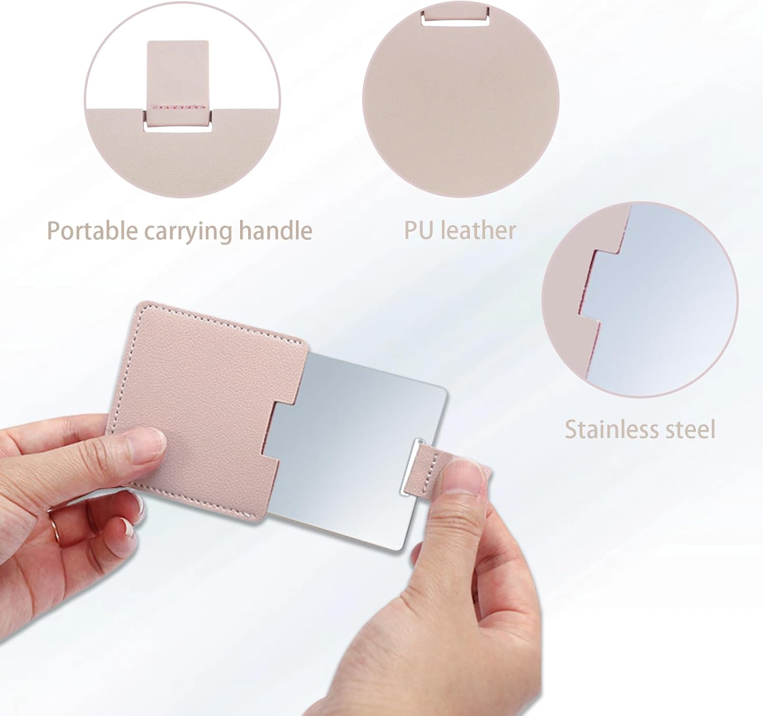 Fkereg 2 Pack Small Compact Mirror for Purse with Cover, Stainless Steel Cute Pocket Mirror, Square Mini Travel Mirror, Portable Handheld Tiny Makeup Cosmetic Mirror for Women Girl Men (Black) image number 5