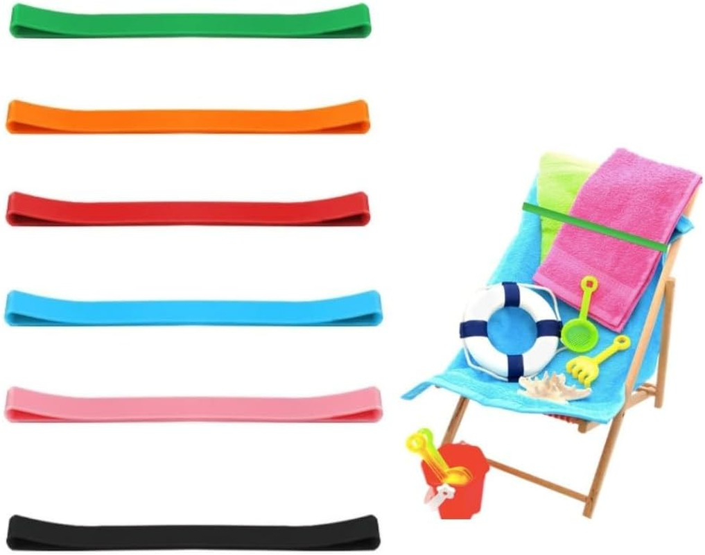 Jindizi Towel Bands for Beach Chair, 6 Pcs Beach Towel Clips, 6 Colors Windproof Beach Towel Clip Bands, Stretchable and Colorful Beach Chair Bands for Cruise Chairs, Beach, Pool image number 4