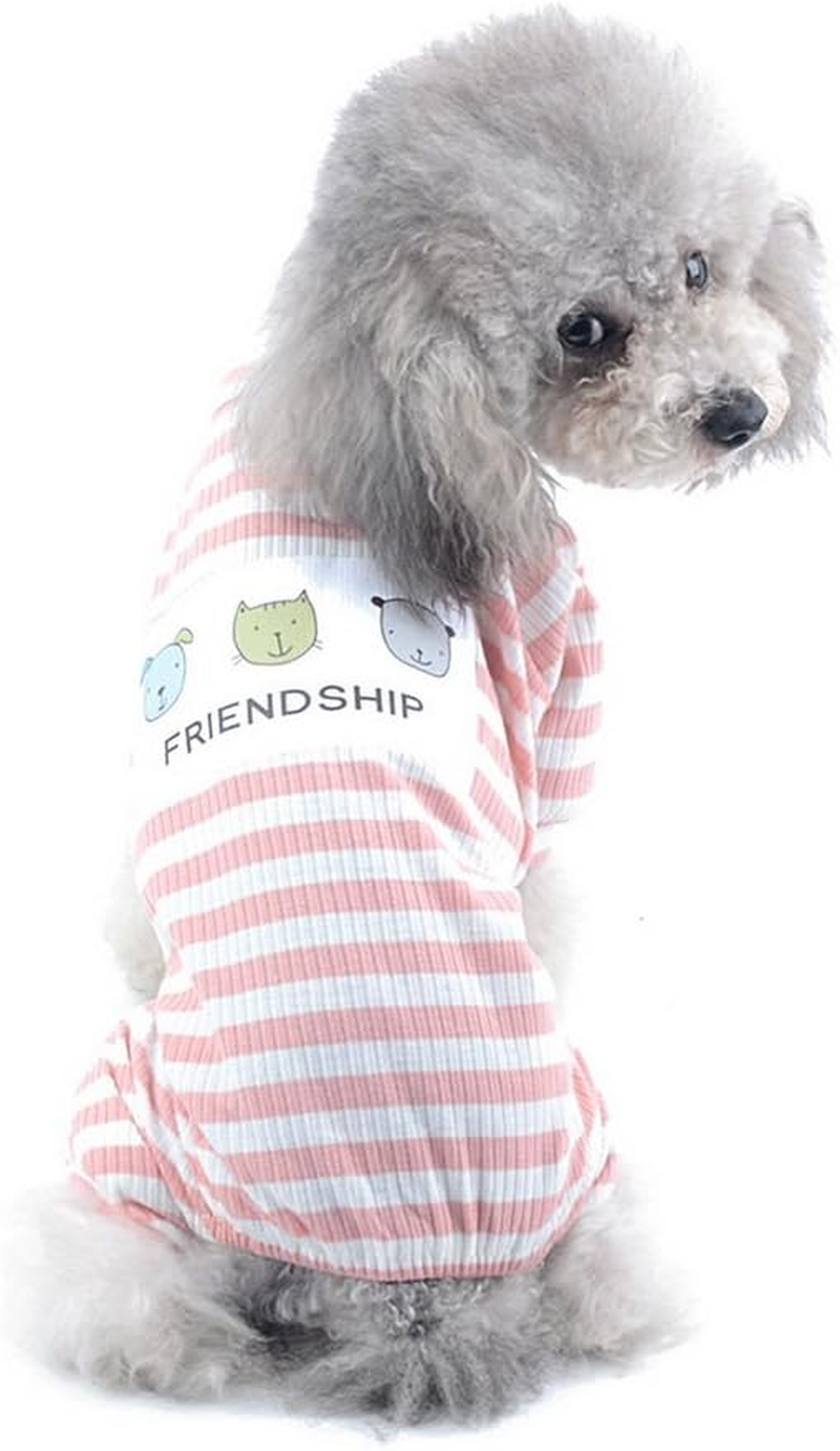 SELMAI Pet Shirt for Yorkshire Terrier Colourful Stripes Soft Cotton Breathable Pyjamas Large Cat Clothes Sleepwear Outfit Easy Slip on Pink S