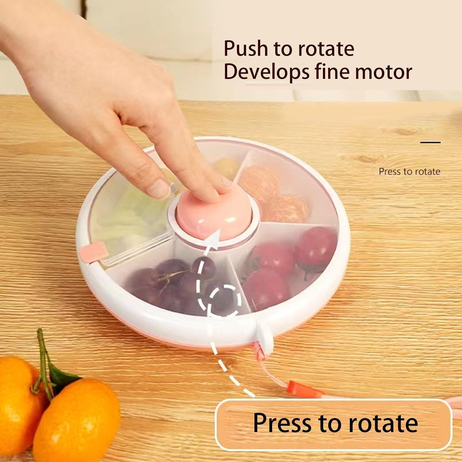 Walquicks Snack Spinner with Hand Strap Reusable Snack Container with 5 Compartments and Lid, Portable Melon Candy Seeds Organizer Storage Boxes, Leak-Proof Divided Snack Serving Tray for Travel image number 1