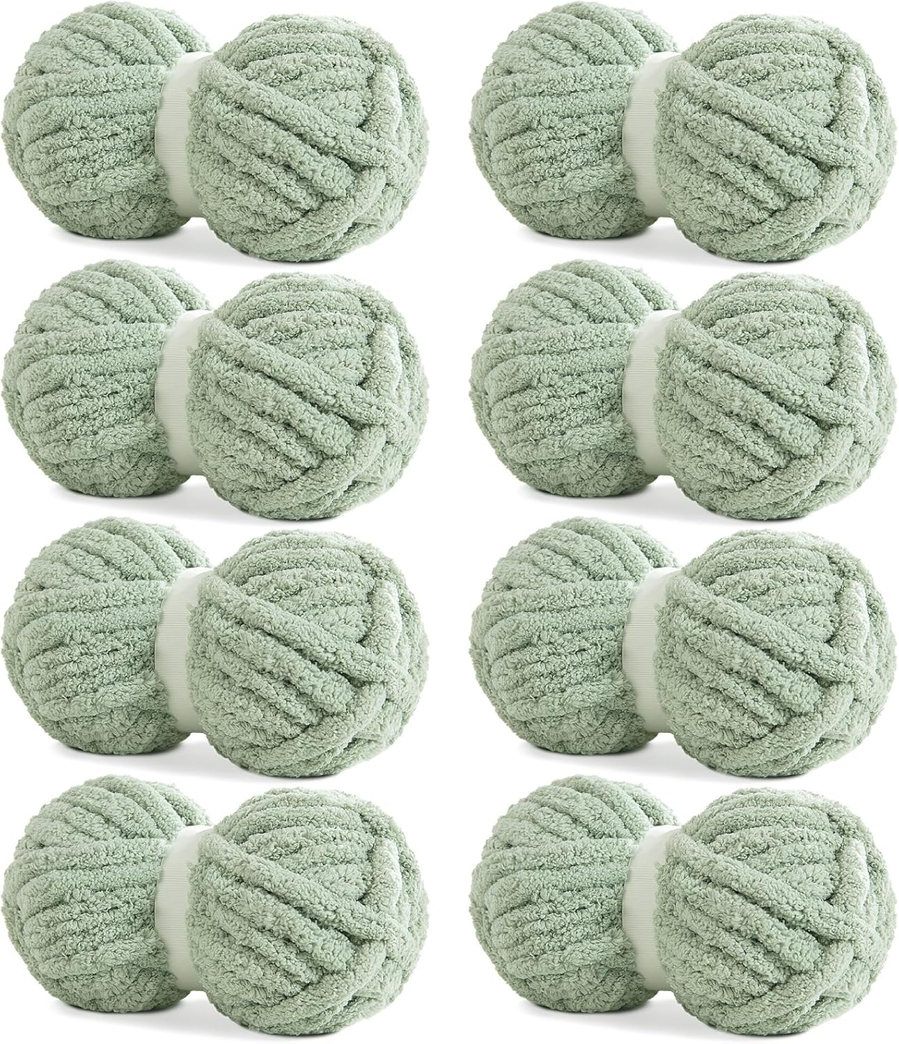 HOMBYS Sage Green Chunky Chenille Yarn for Hand Knitting,Fluffy Soft Jumbo Yarn Crocheting,Super Bulky Big Yarn for Chunky Blanket,Large Thick Arm Knitting Yarn,8 Pack Plush Yarn - 4 Cream+4 Pink image number 3