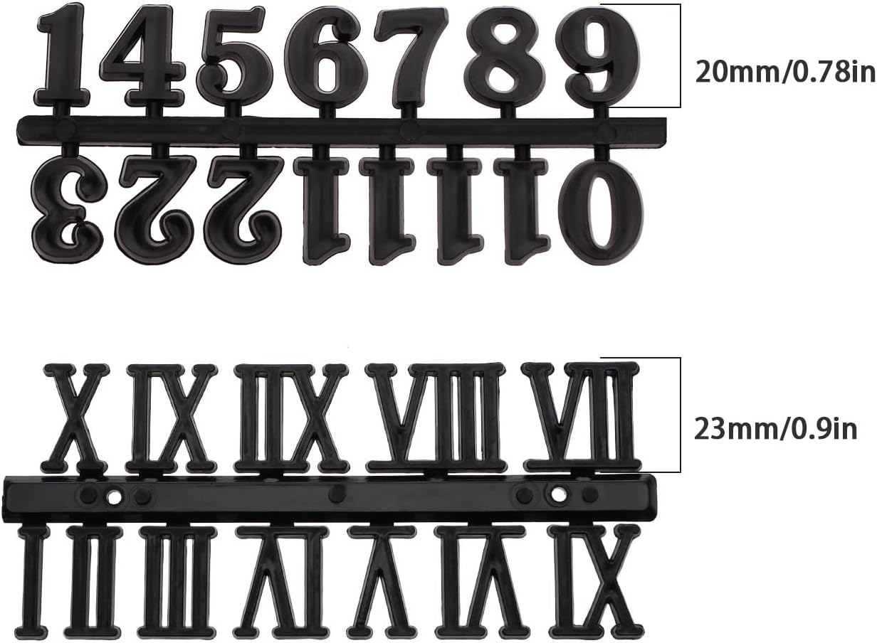 SING F LTD 12Pcs Clock Numerals Kit Clock Numerals Accessories Roman Numerals Arabic Number in Black Silver Gold DIY Digital Clock Numbers for Home Art Decor image number 1