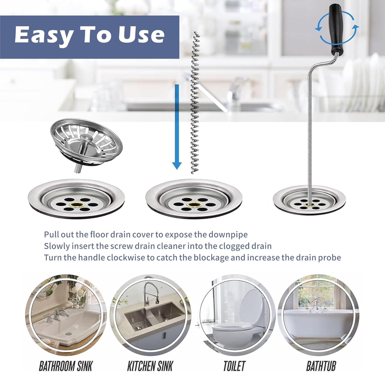 Drain Snake Unblocker Wire Tools Drain Unblocker Wire Rod Flexible Spring Cleaner Pipe Hair Removal Dirt Cleaning Tool Clog Remover for Sewer, Bathroom Drainage,Kitchen Sinks,Toilet 3M image number 1