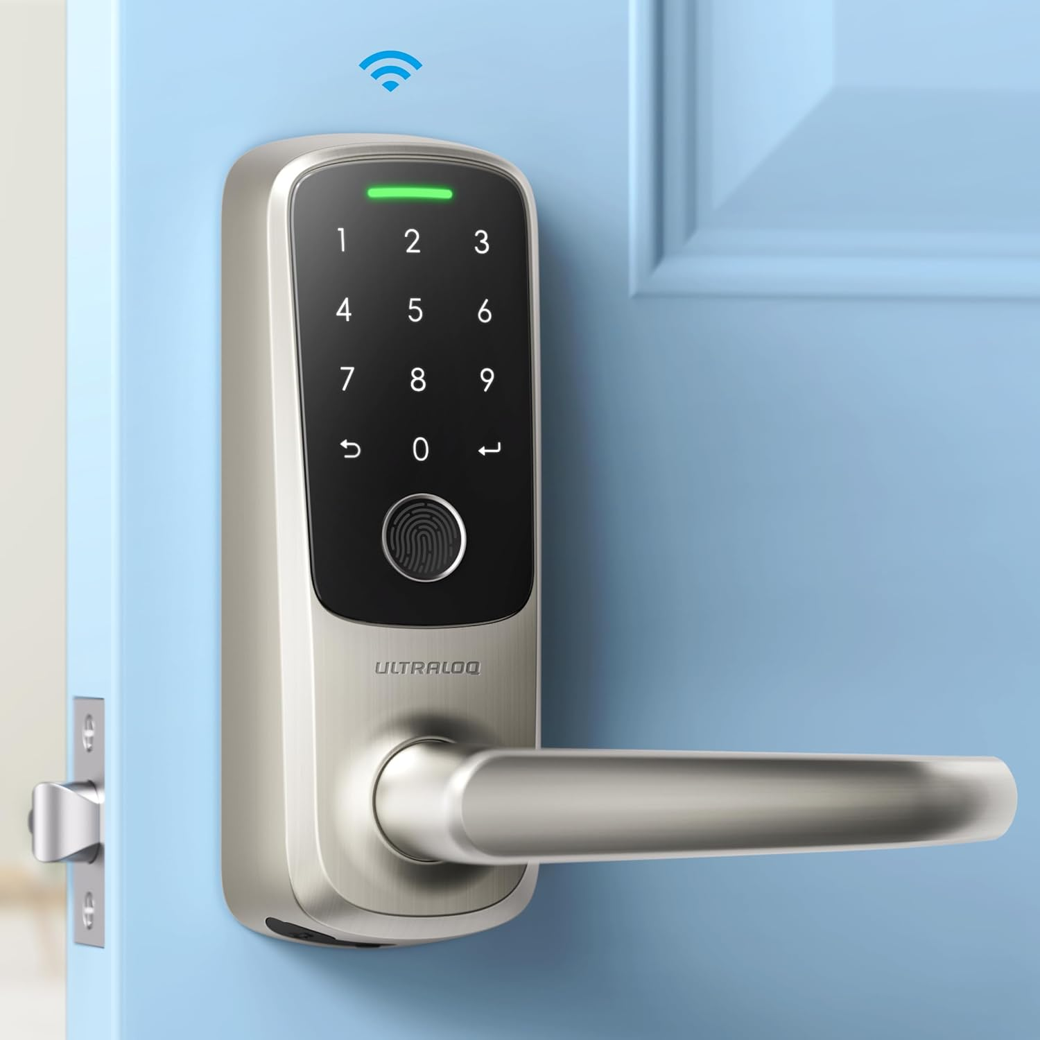ULTRALOQ Latch 5 Smart Lock - Built-In Wifi Smart Fingerprint Door Lock - Biometric Keyless Entry Door Lock with App - Digital Keypad Door Handle Lock - Smart Locks for Front Door - App Remote Control image number 2