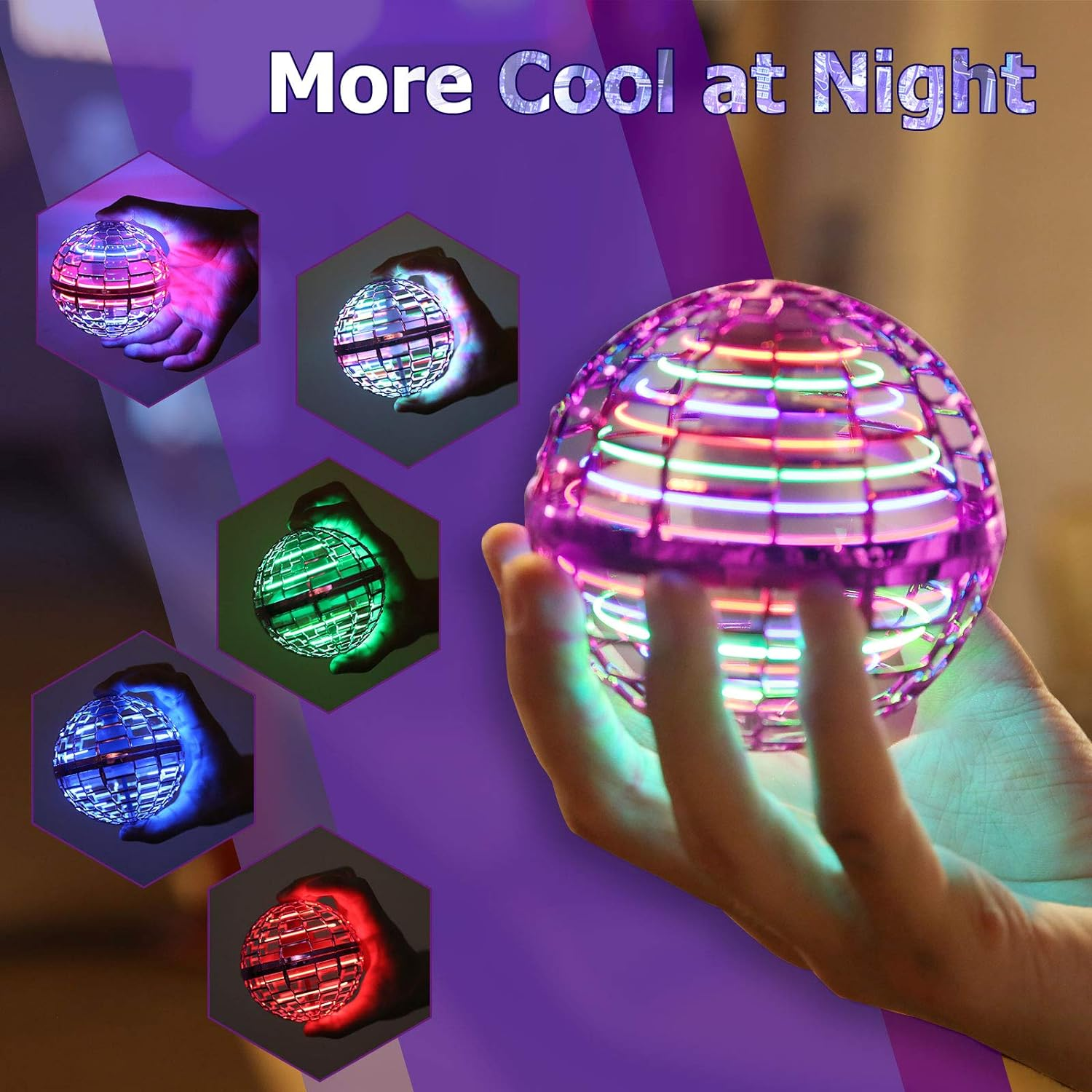 Flying Ball Toys - Magic Orb Hover Ball, Hand Controlled Flying Spinner Mini Drone, 360&deg; Rotating Floating Boomerang Ball with Built-In RGB LED Lights, Cool Flying Toy for Kids Indoor & Outdoor Fun image number 2