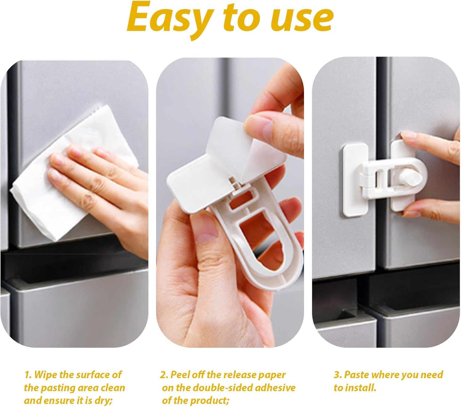 5 Pcs Baby Proofing, Heavy-Duty Child Safety Locks, Strong-Adhesive Baby Proof Cupboard Locks, Suitable for Cabinets, Fridges, Drawers, Ovens Toilets image number 2