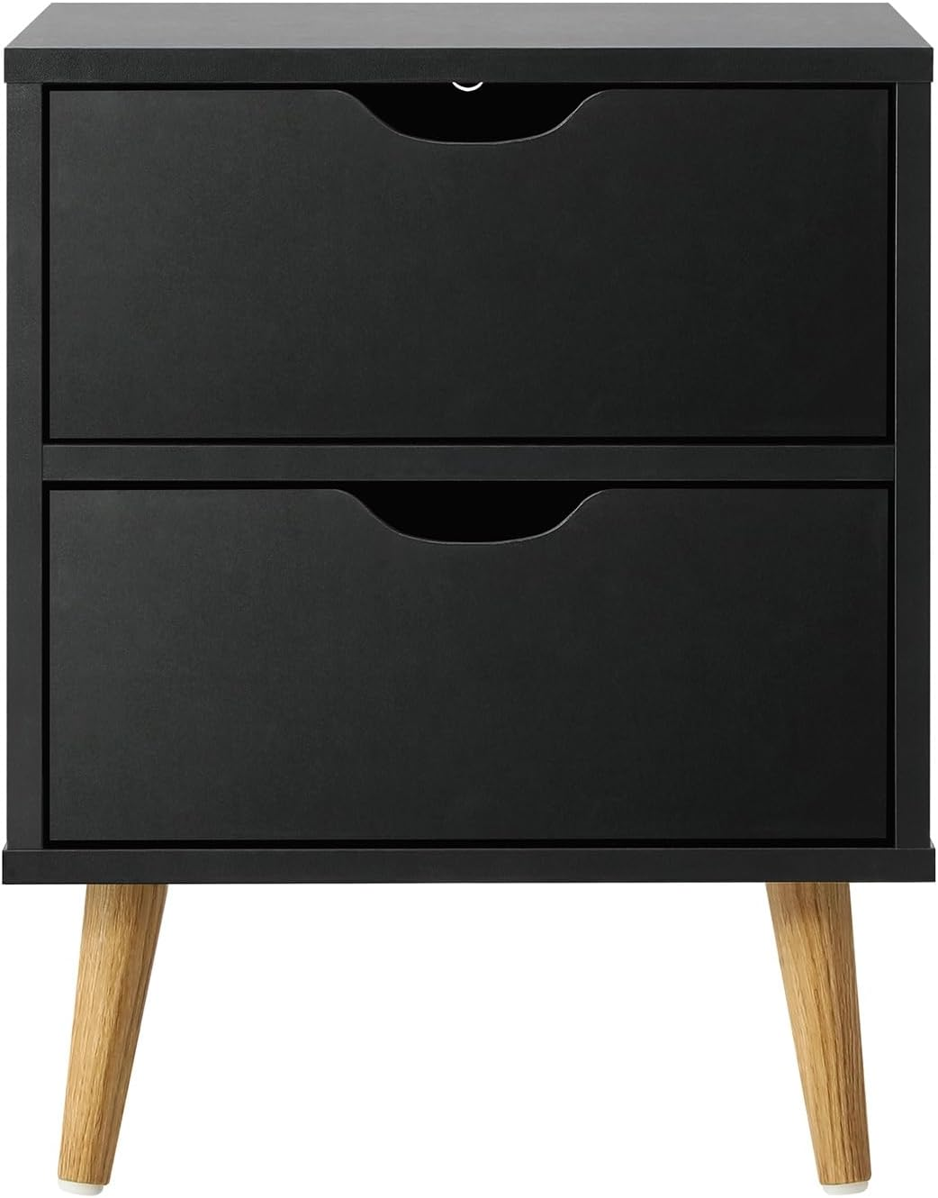 Oikiture Bedside Table with 2 Drawers, Wooden Side Table Nightstand Home Storage Furniture Black image number 1