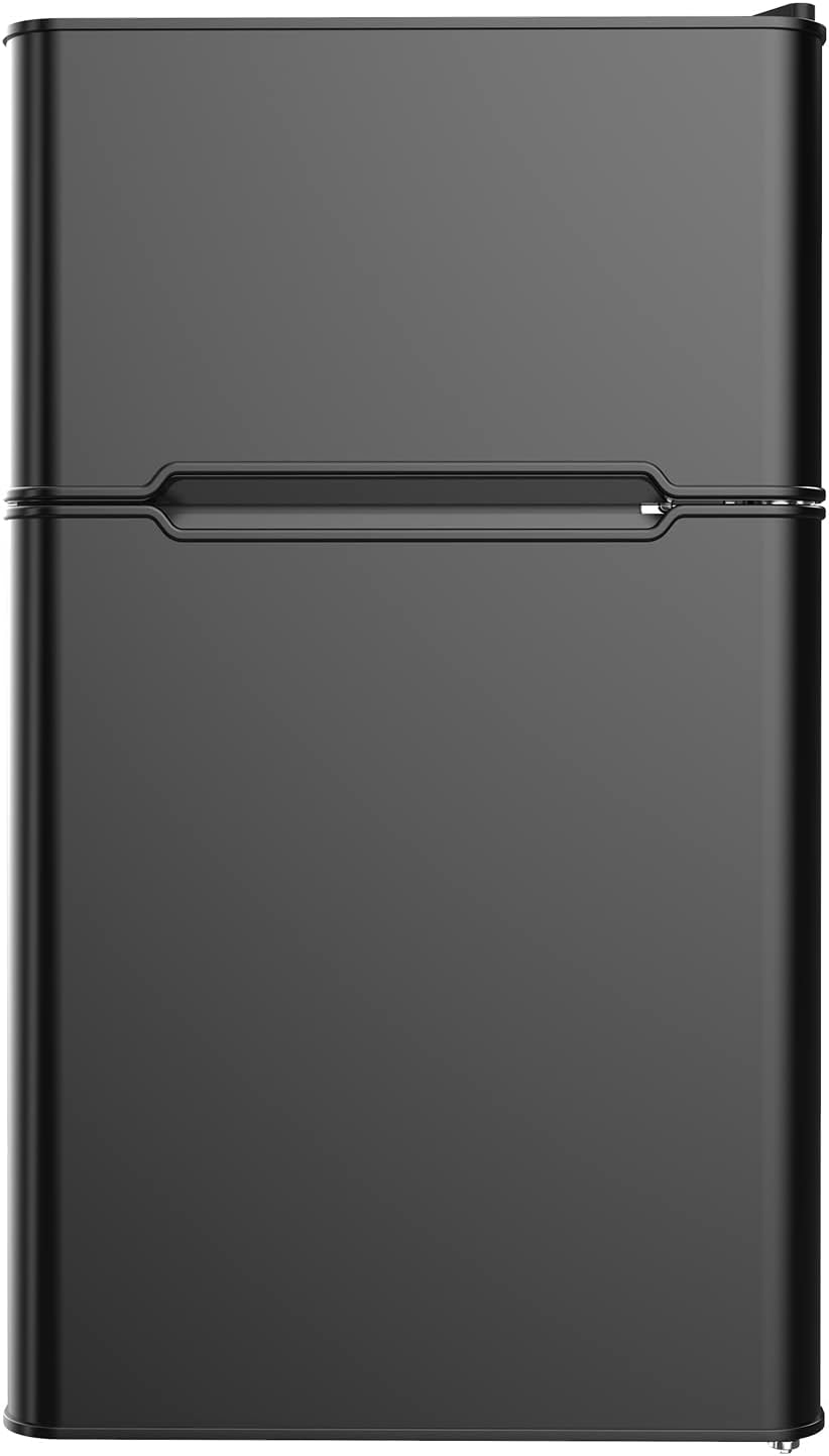 90L Bar Fridge with Freezer Double Door Mini Refrigerator Portable Compact Fridge Freezer for Home Office Dorm Apartment Beer Beverage Cola Wine Black