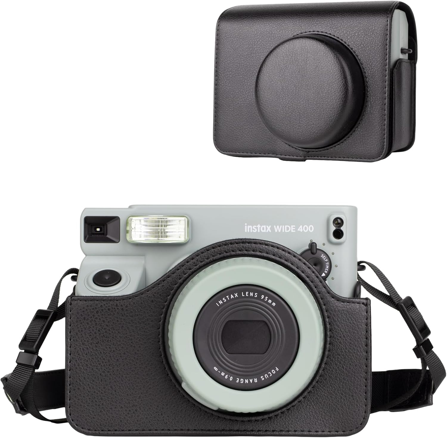 Rieibi Camera Case Compatible with Instax Wide 400，Carrying Case for Fujifilm Instax Wide 400 Instant Camera，Retro PU Leather Camera Bag，Protective Case with Shoulder Strap - Green