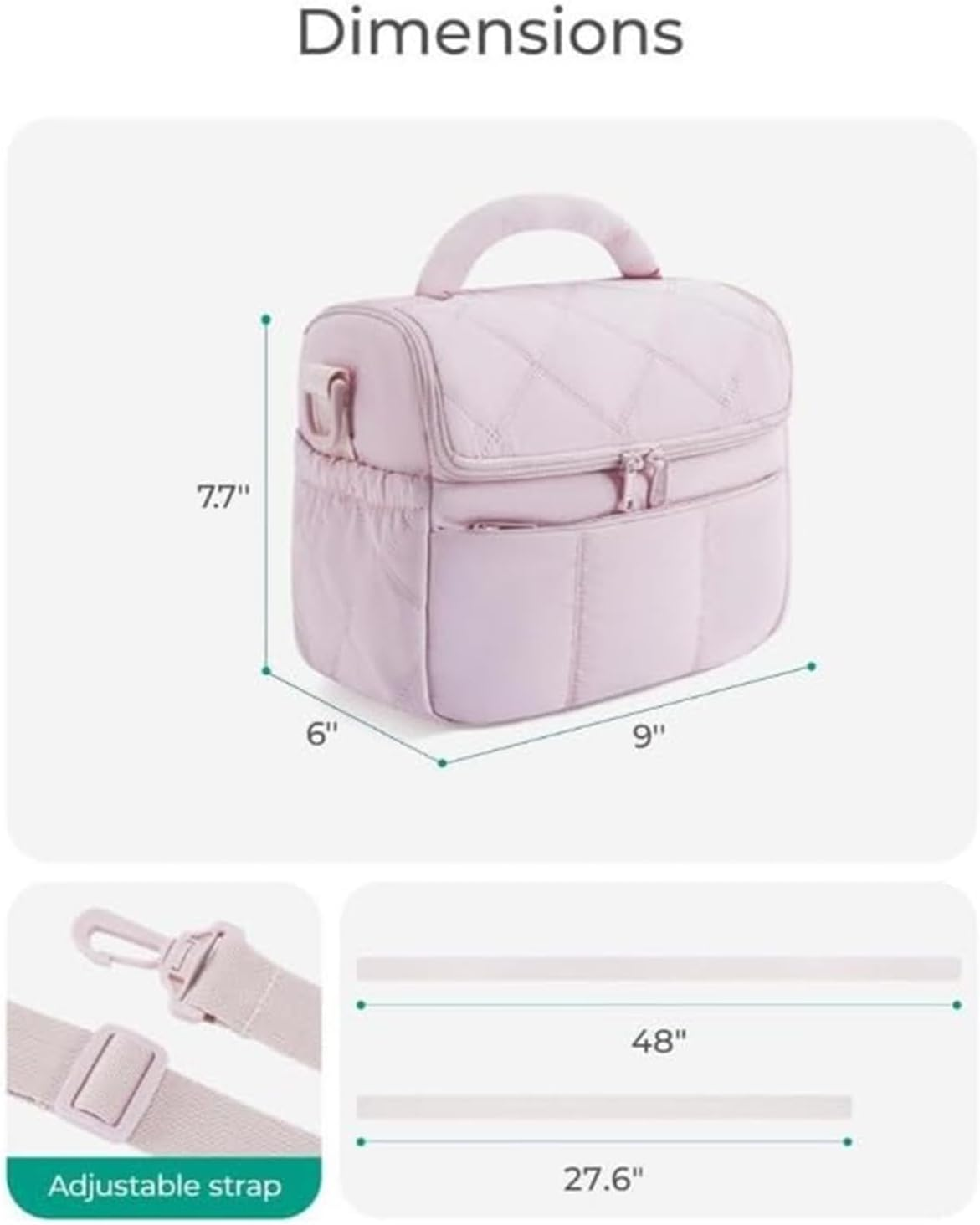 Lunch Cooler Bag for Women, Cute Quilted Insulated Lunch Tote, Lightweight Puffy Waterproof Design for Work, Office, School, Picnic and Travel, Beige image number 3