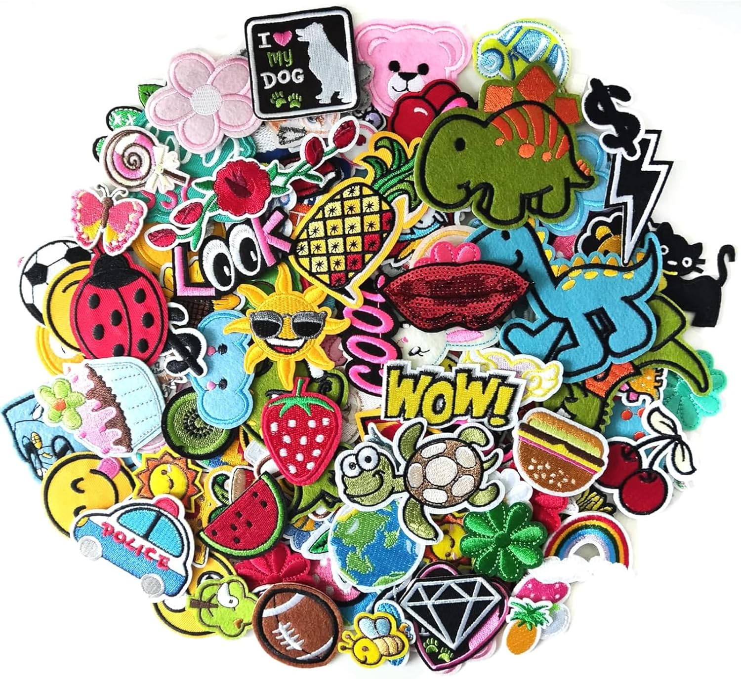 80Pcs Random Assorted Styles Embroidered Patches, Bright Vivid Colors, Decorative Patches Applique, Sew On/Iron on Patch Applique for Clothes Dress Hat Jeans DIY Accessories image number 3