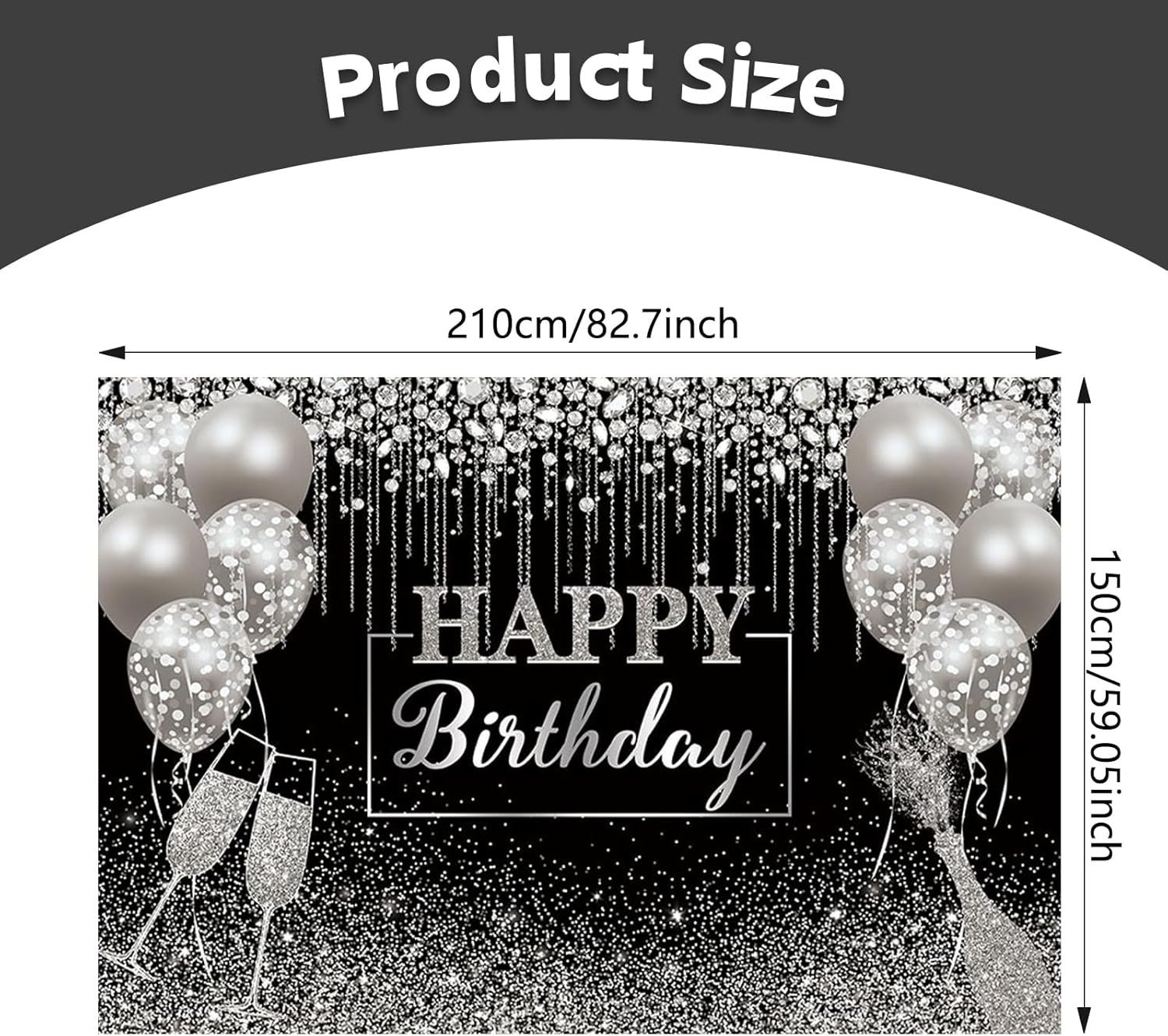APROPHIC Black Happy Birthday Background Glitter Balloon Gift Diamond Birthday Anniversary Background Female Girl Photography Background Birthday Party Supplies 7 X 5 Feet image number 3