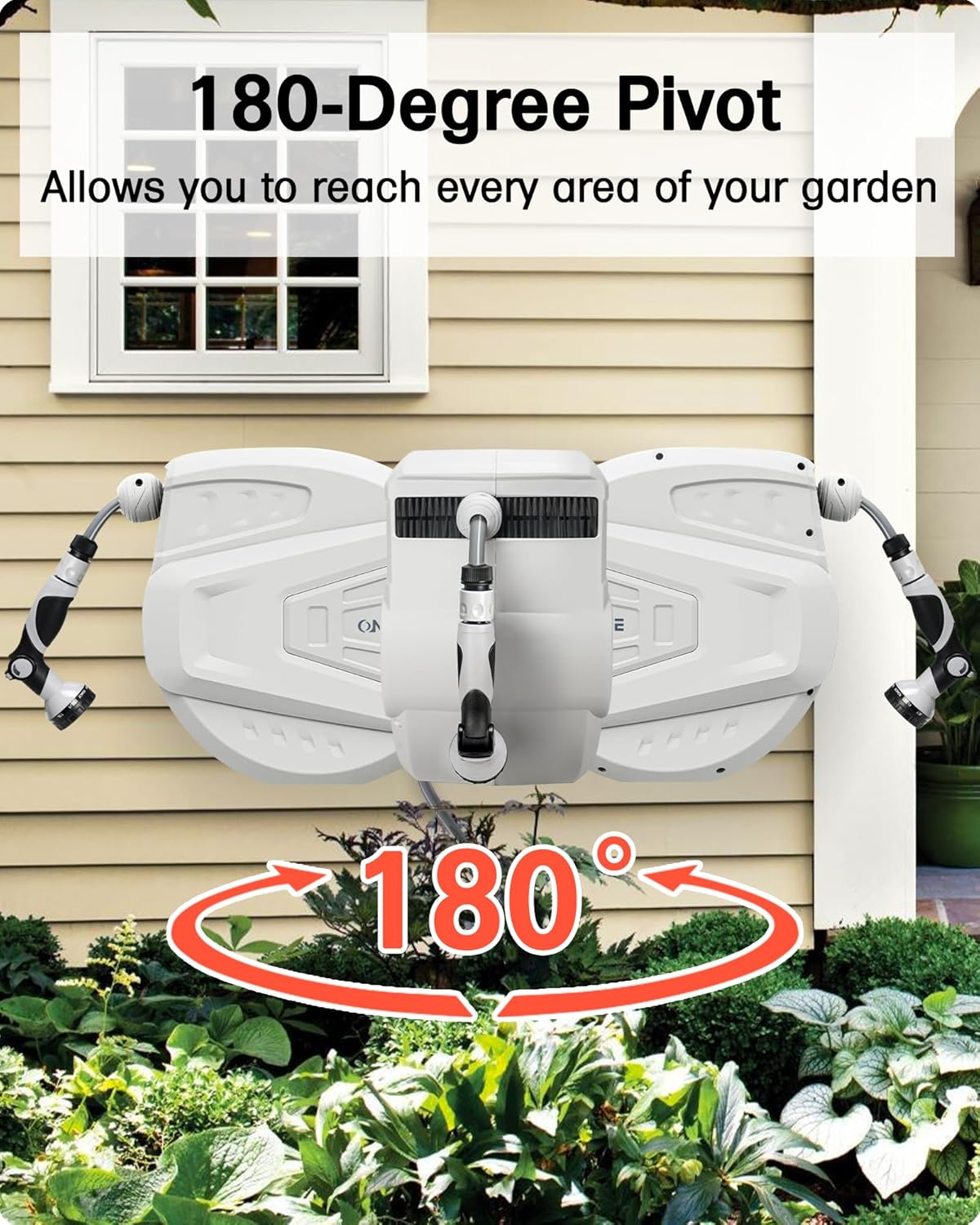 Retractable Garden Hose Reel,30M Garden Hose Reel Wall Wounted,Self-Locking System/Auto Rewind/Wall Loumted/180"Swivel Bracket/Multi-Function Spray Nozzle for Garden Lawn Garage Watering