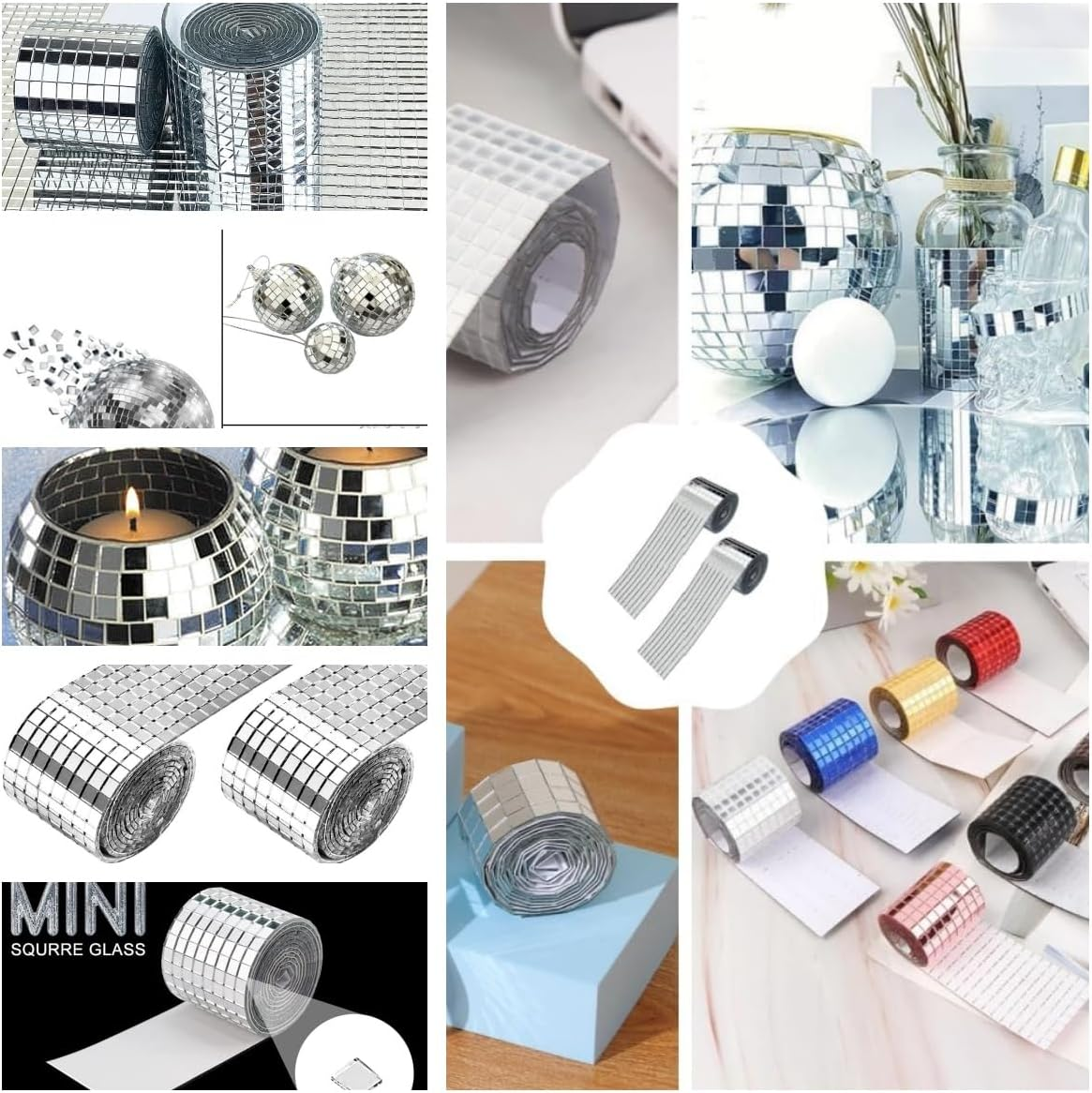 Mosaic Tiles, 3200 Pcs 5 X 5 Mm Self Adhesive Disco Tiles, Square Mirror Mosaic Stickers Decals for Interior Decoration, DIY Crafts, Home Decoration, Card Making, Art Collage and Disco Ball Projects &hellip; - Silvery image number 6