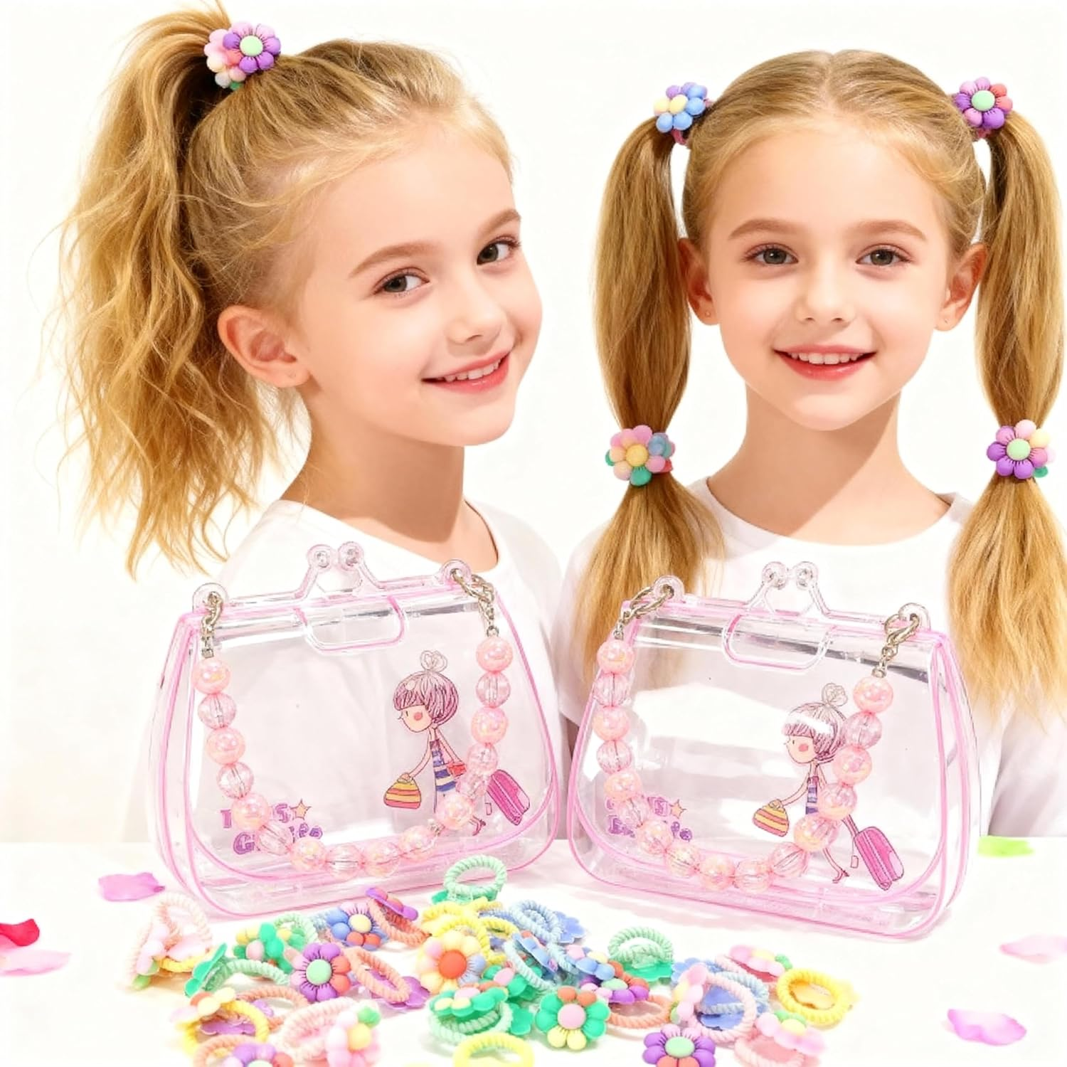 40Pcs Baby Girl Hair Ties with Lovely Bag Soft Candy Rubber Bands Cartoon Elastic Flower Hair Ties Pigtails Hair Accessories for Girls Infants Toddlers image number 4