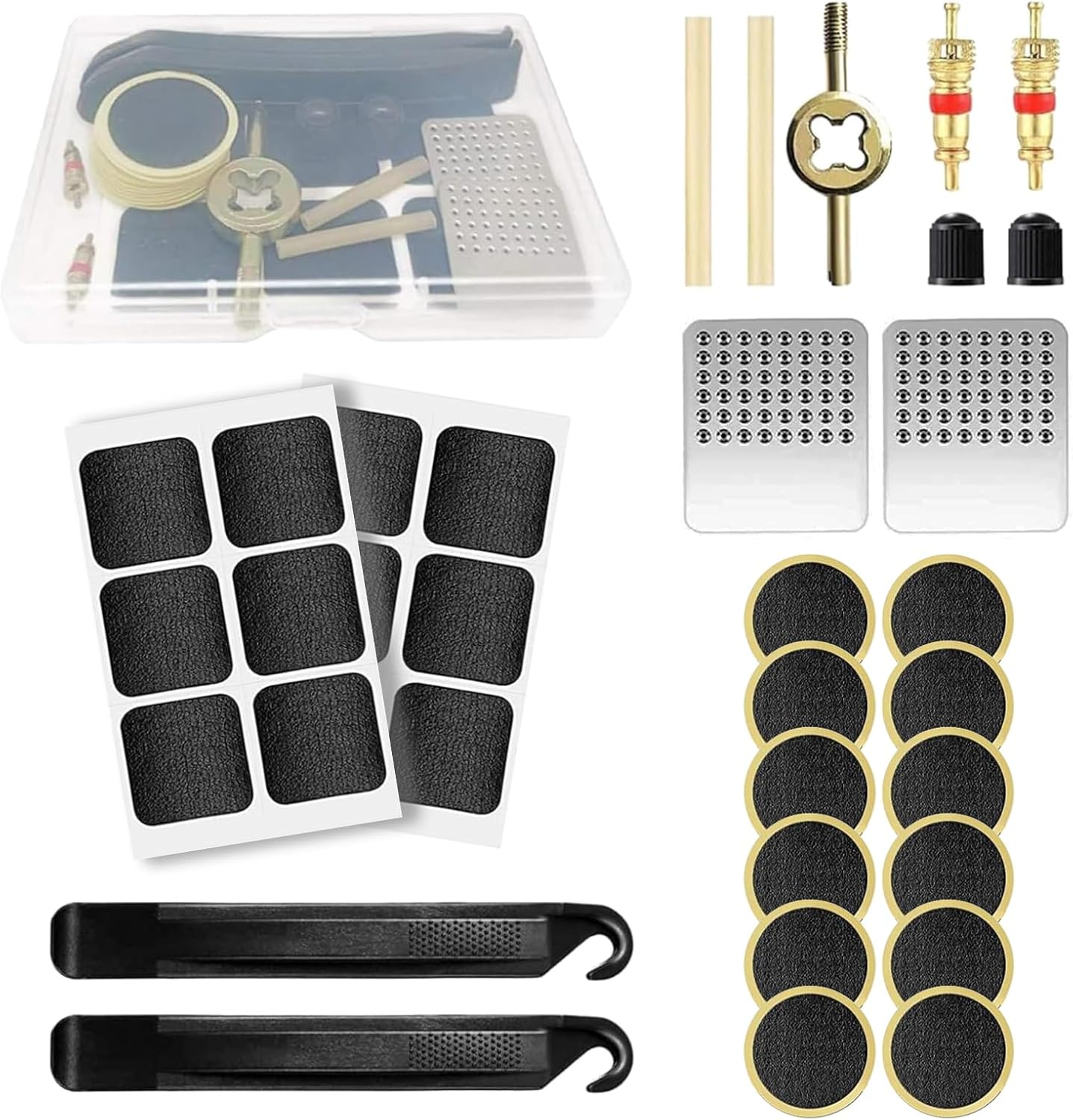 Luojinluoda 35Pcs Tyre Puncture Repair Kit Bicycle, Self-Adhesive Tyre Repair Kit - Complete Bike Tool Kit with Puncture Repair Patches, Metal Rasp & Storage Box for Road/Mountain Bike Inner Tyre