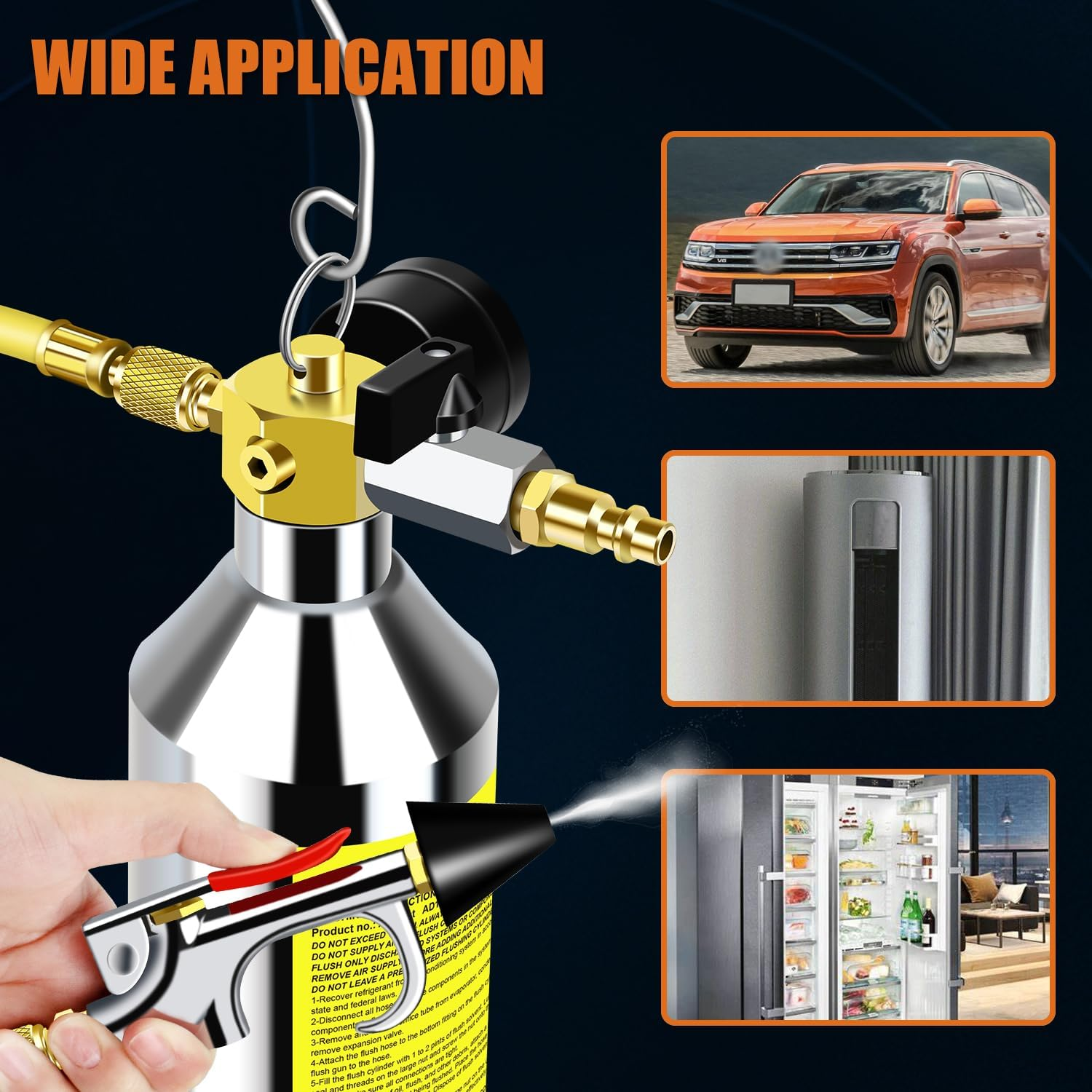 AC Flush Kit, Automotive Air Conditioner System Clean Canister Flushing Gun Tool Set for Cleaning Auto R134A R404A R410A HVAC Hose Condenser Evaporator, with 220PSI Gauge Air Plug Fittings image number 6