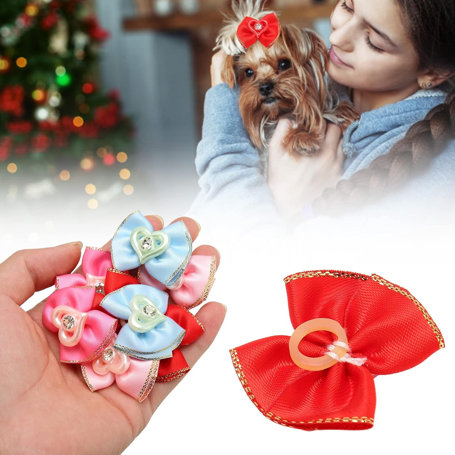 JOROBURO 24 Pcs Pet Hair Bows, Cute Colorful Dog Hair Bowknots with Rubber Bands, Craft Dog Hair Bows Pet Hair Accessories with Elastic Band for Puppy Dog Cat Rabbit image number 3