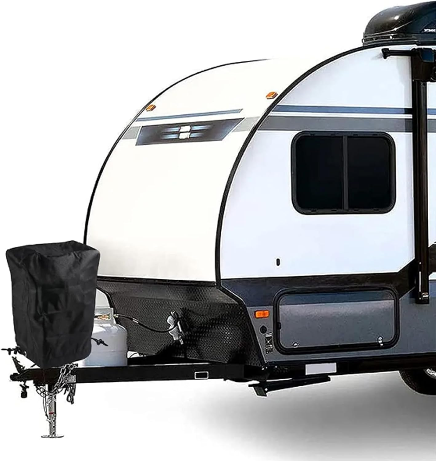 600D RV Electric Tongue Jack Cover,With Windproof Cord,Universal Trailer Jack Protective Tarpaulin Tarp Black Cover for Camper Travel Trailer Protector Parts Outdoor Accessories image number 2