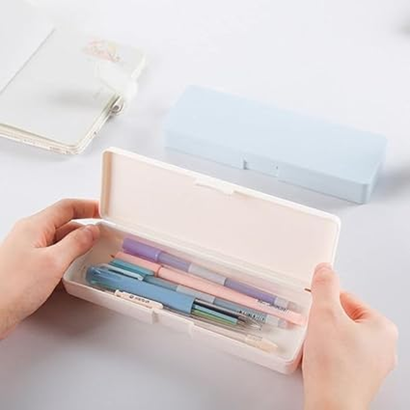 Pencil Box - 4 Pack Plastic Pencil Boxes with Snap Tight Lid, Stackable Design, Office Supplies Organizer image number 4