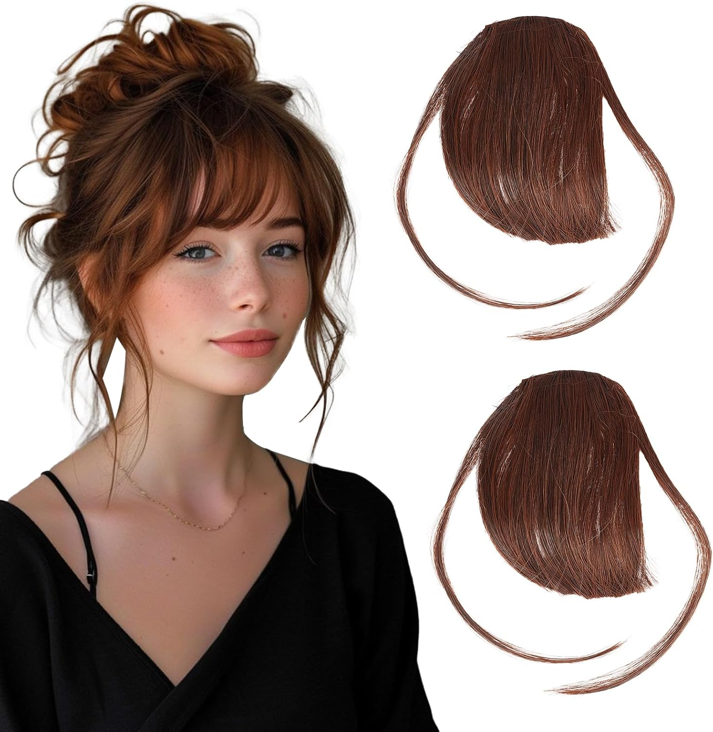 NICENEEDED French Fringe Natural Curved Reddish Brown Pony with Clip False Pony Synthetic Fringe with Underwire image number 5