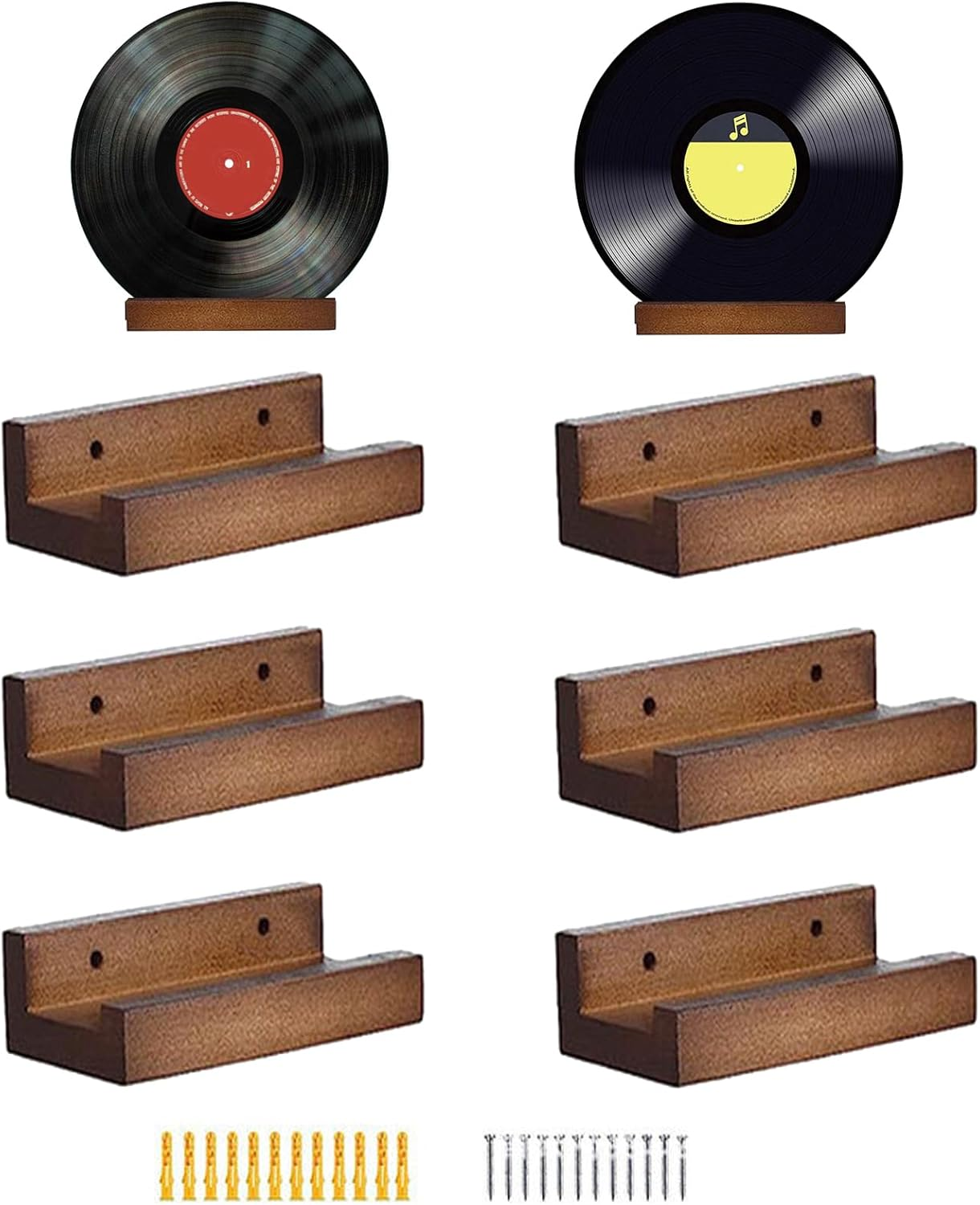 Vinyl Record Holder,6 Pcsvinyl Wall Mount, Retro Style Record Holder,Wooden Records Stand for Vinyl Records,Books,Photo Album,Magazine image number 5