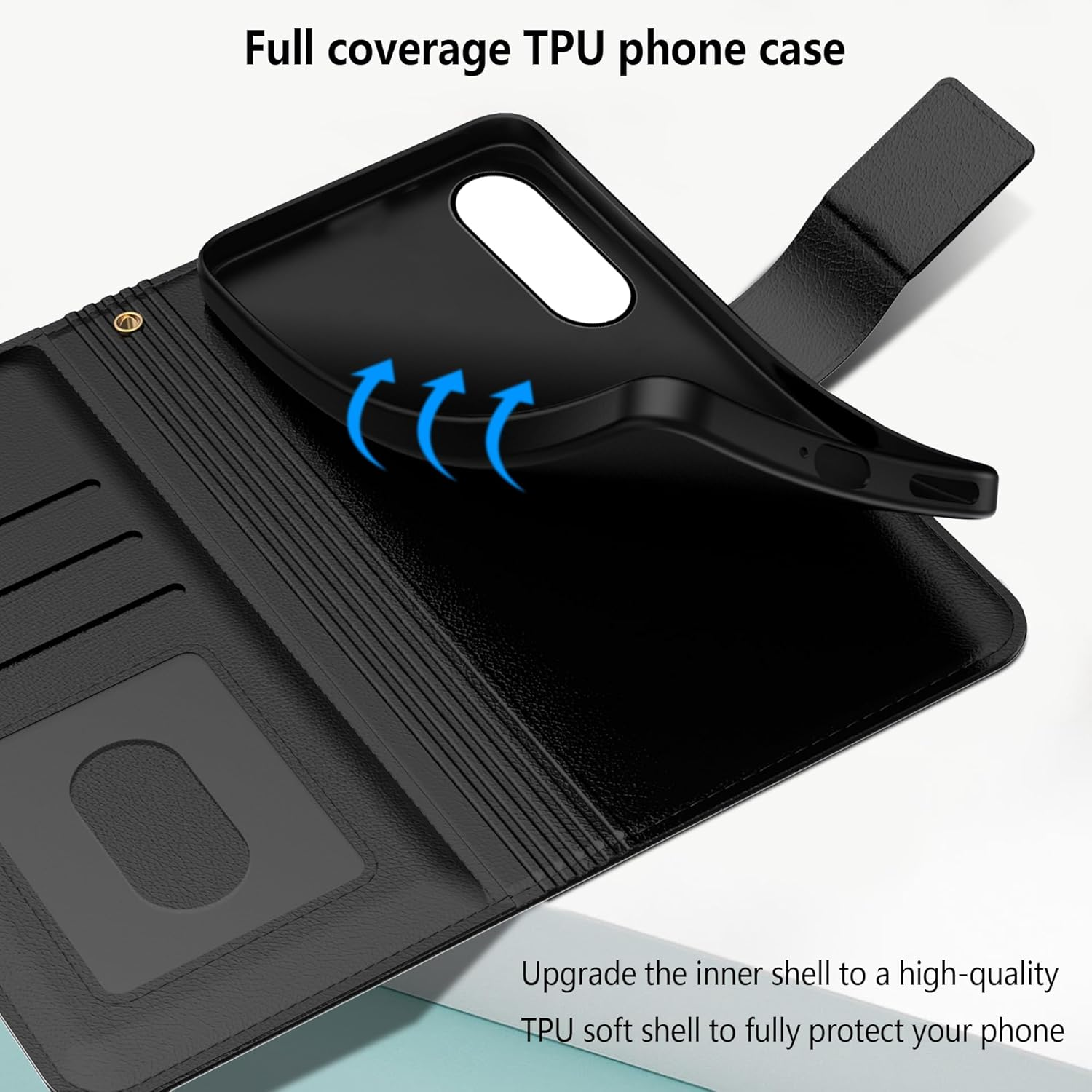 Aiziki for Nord 5 Phone Case, Leather Flip Case with 3 Card Slots & Kickstand, Anti-Drop, Magnetic Closure, Compatible with Nord 5 Case- Black image number 3