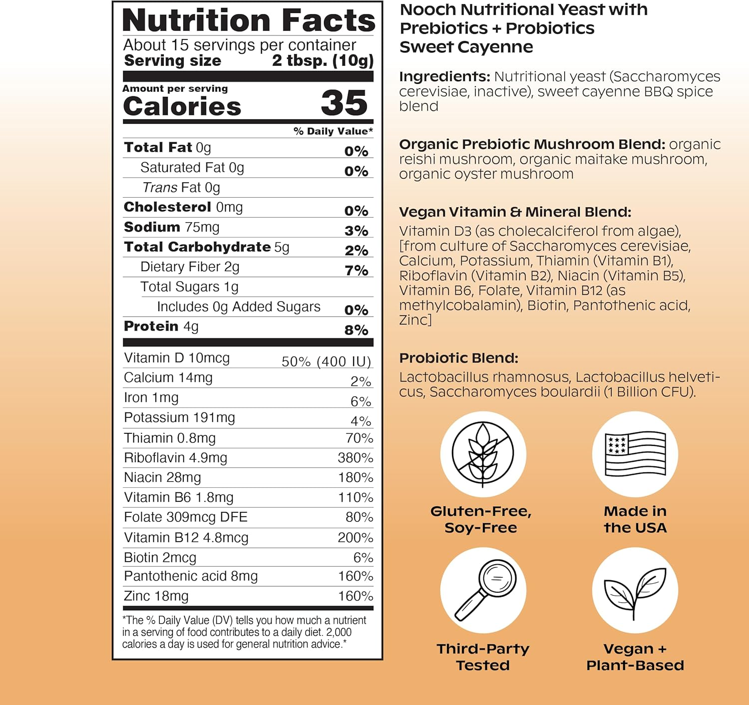 Wholier Nutritional Yeast Flakes with Prebiotics & Probiotics for Digestive Health. Vegan Vitamin D, Vitamin B12, B Complex. Gluten-Free, Vegan Cheesy Seasoning. (5.3 Oz.) (Sweet Cayenne BBQ) image number 4