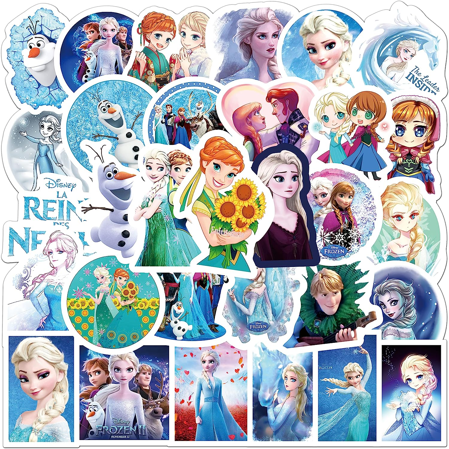 50PCS Frozen Stickers, Vinyl Waterproof Stickers for Laptop,Bumper,Skateboard,Water Bottles,Computer,Phone,Cartoon Anime Stickers for Kids Teens Adult image number 1
