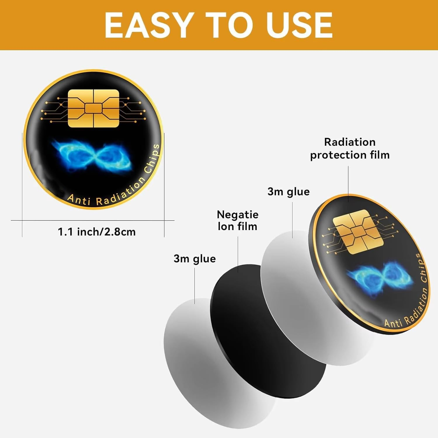 Mizi (6-Pack) Silicone Blocker Protection Stickers &ndash; EMF Neutralizer Patches for Smartphones, Tablets, Laptops, Computers, Wifi Routers, Printers, Tvs, and Electronic Devices &ndash; Black image number 2