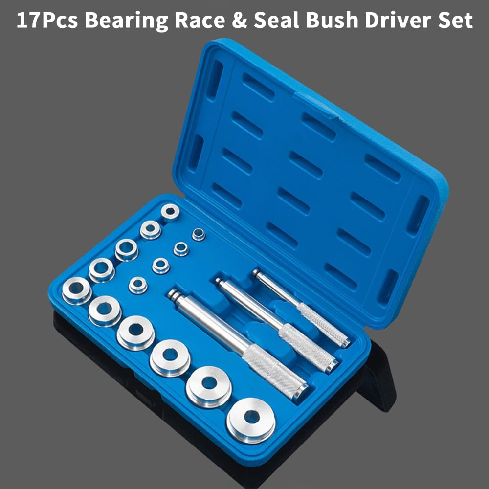 17Pcs Bearing and Seal Install Driver Set, Alu Um Alloy Wheel Bearing & Seal Bush Driver Set Removal Tool for Cars Bikes Wheel Axle Bushing Installation Kit Blue