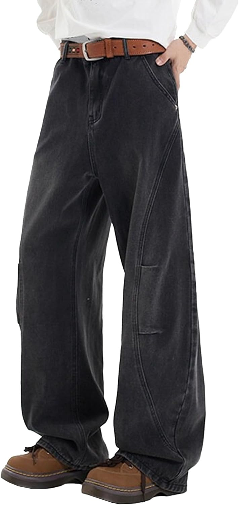 Baggy Jeans for Men Distressed Denim Wide Leg Trousers Casual Loose Fit Streetwear Y2K Trend image number 4