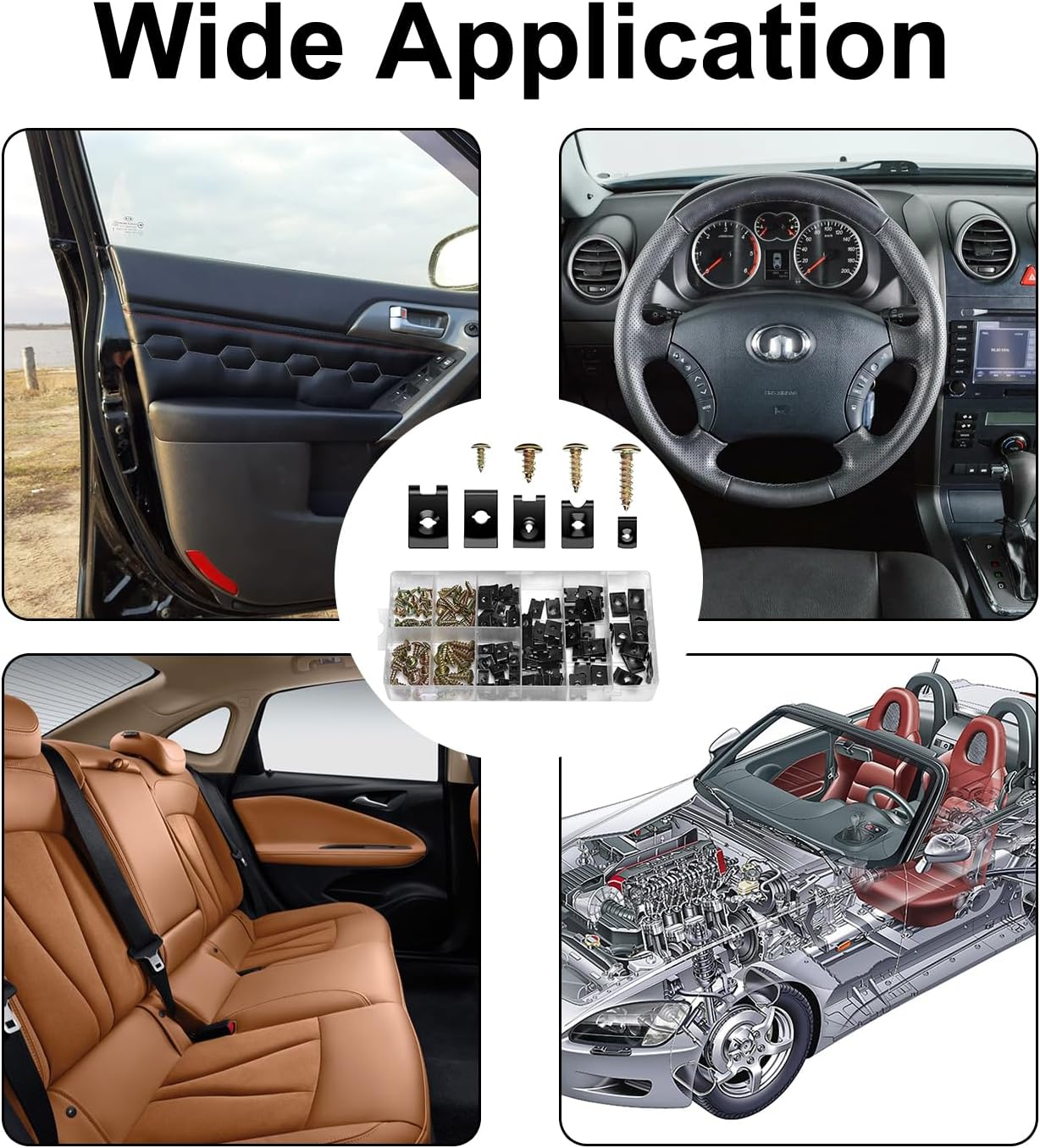 Funcyboo 170 Pcs U-Clip and Screw Assortment Kit, 9 Sizes U Type Clips and Nuts Auto Car U-Clip Universal Bumper Cover Screws for Dash Door Bumper Panel Interior image number 5