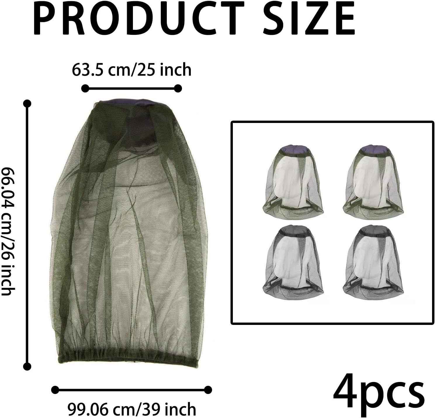 Zodaqian 4 Pack Mosquito Net Head Cover, Lightweight Fly Nets for Head Protection, Durable Mosquito Head Net, Suitable for Outdoor Camping & Travel Enthusiasts Black image number 2